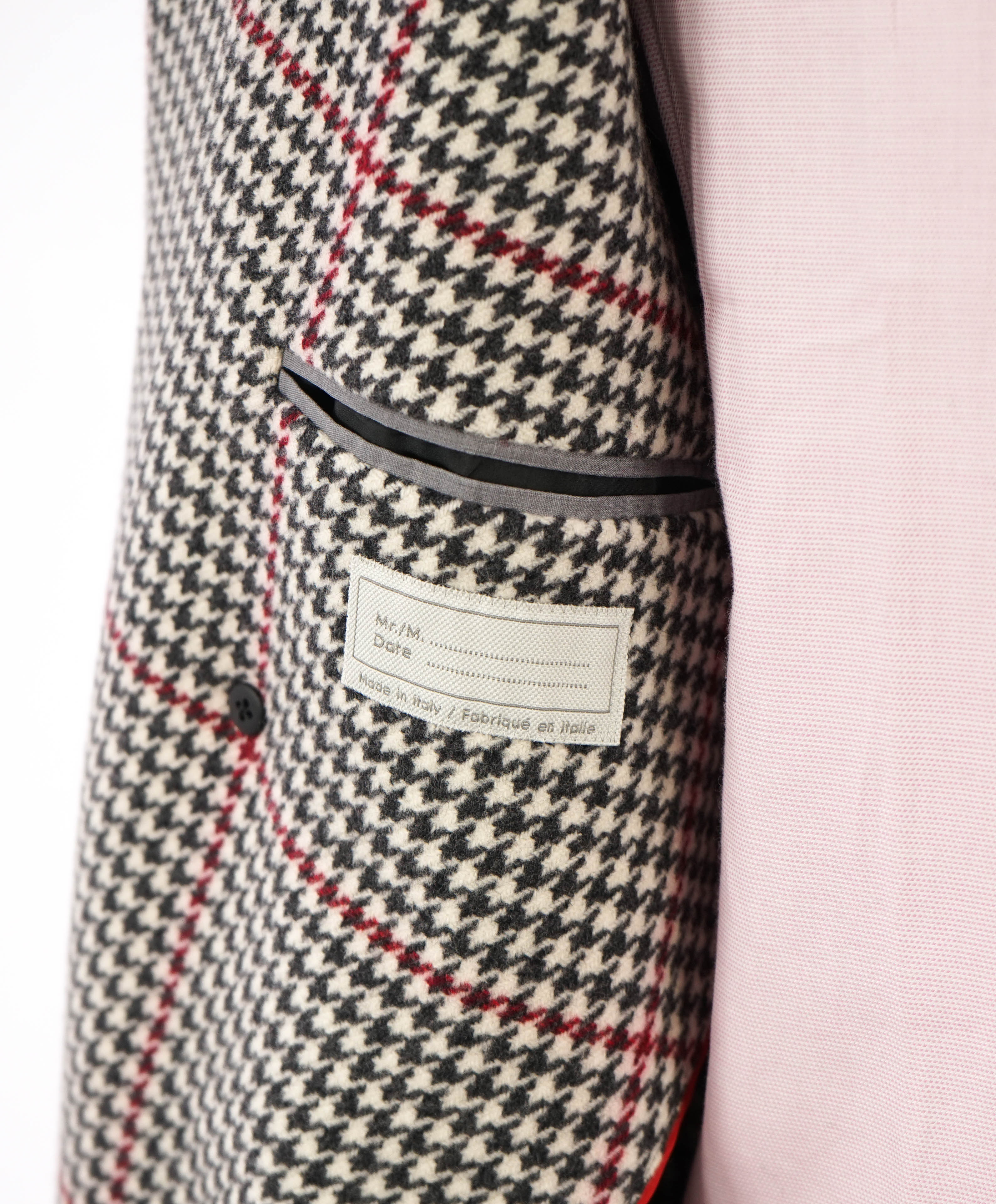 $2,250 ELEVENTY - Ivory/Black/Red Houndstooth CASHMERE/Wool Coat - 38R (48 EU)