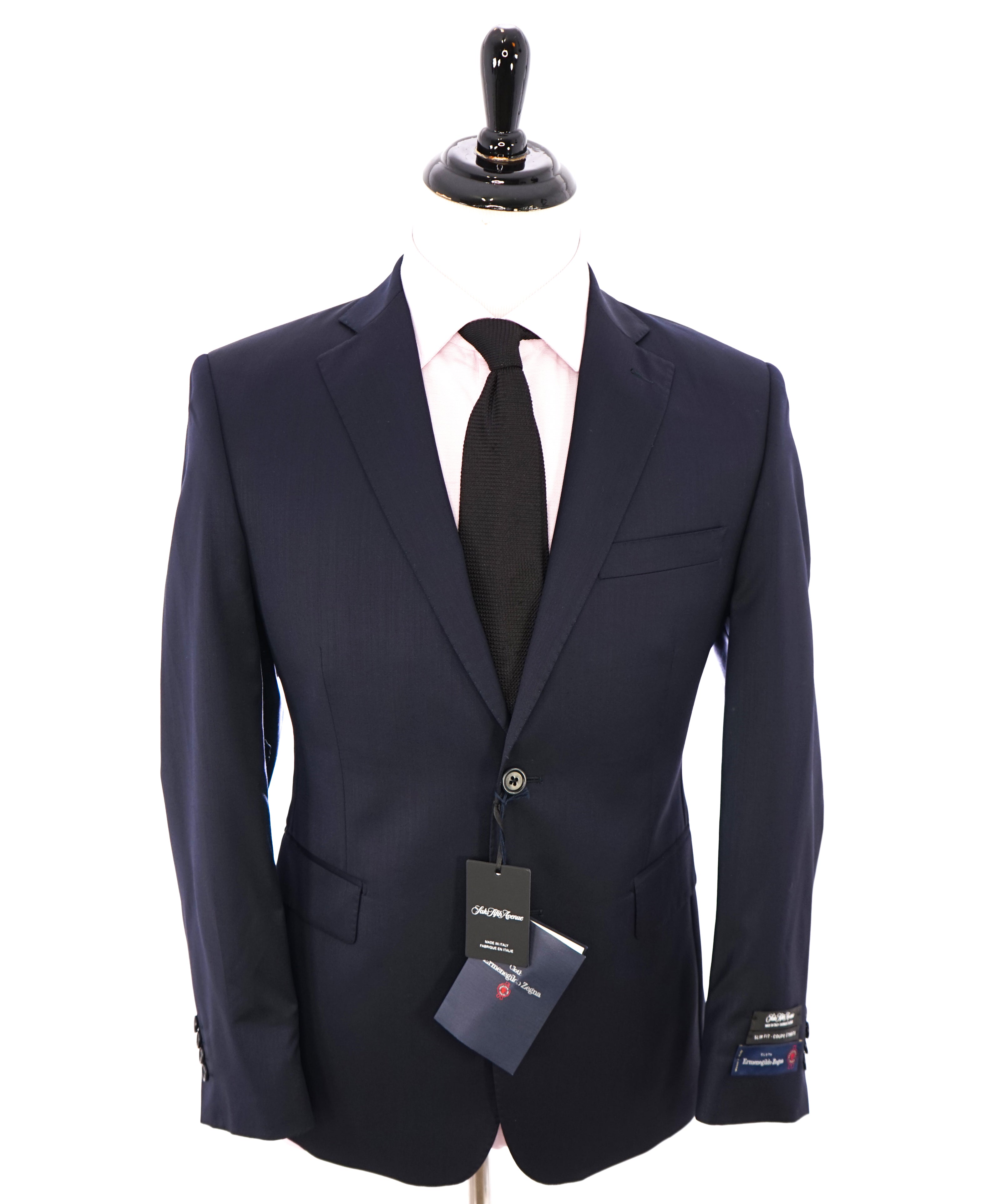 ERMENEGILDO ZEGNA - By SAKS FIFTH AVENUE "Slim" SILK BLEND Navy Suit - 38S