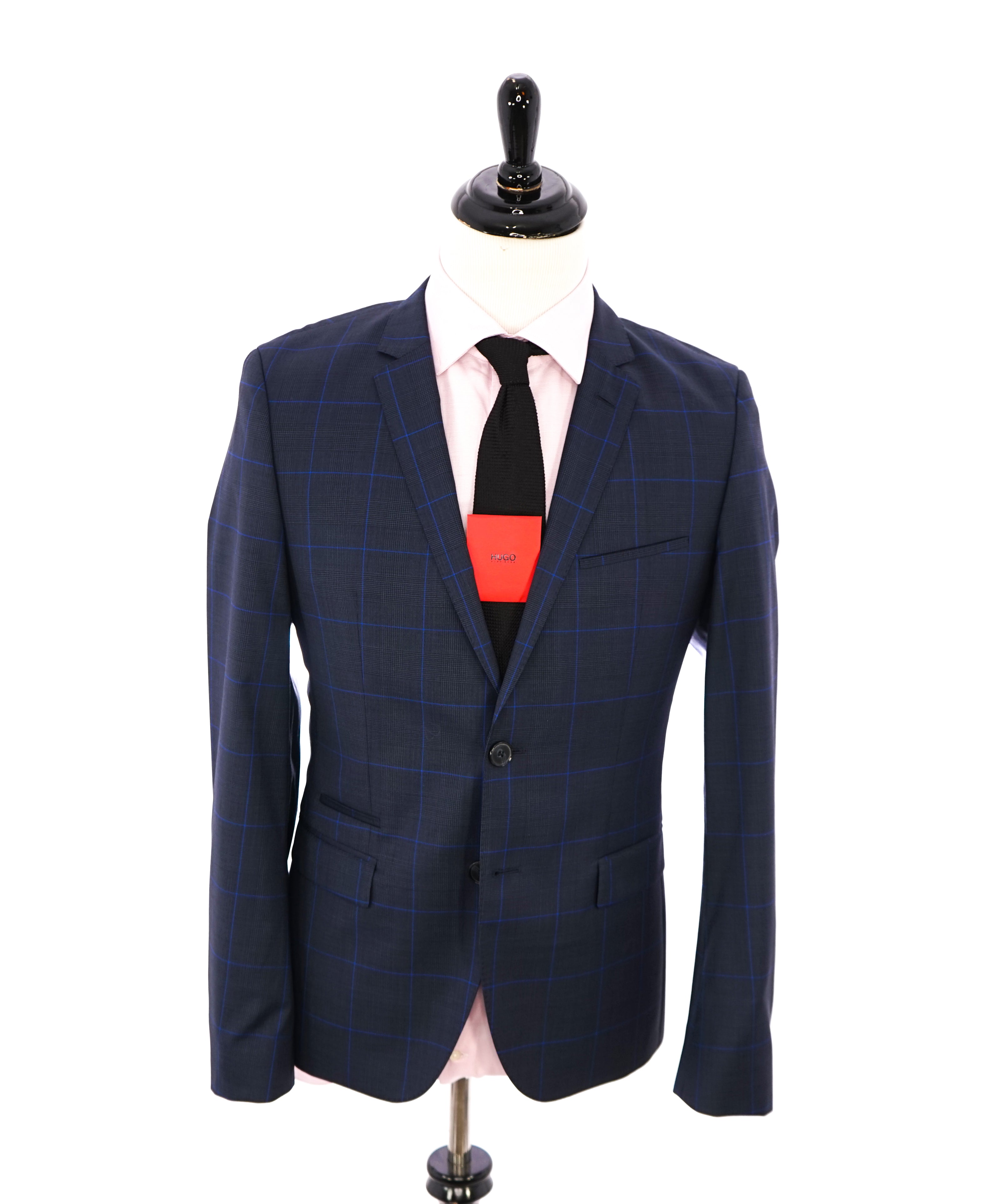 HUGO BOSS - Super 100's Bold Blue Check Plaid Slim Blazer - 38R