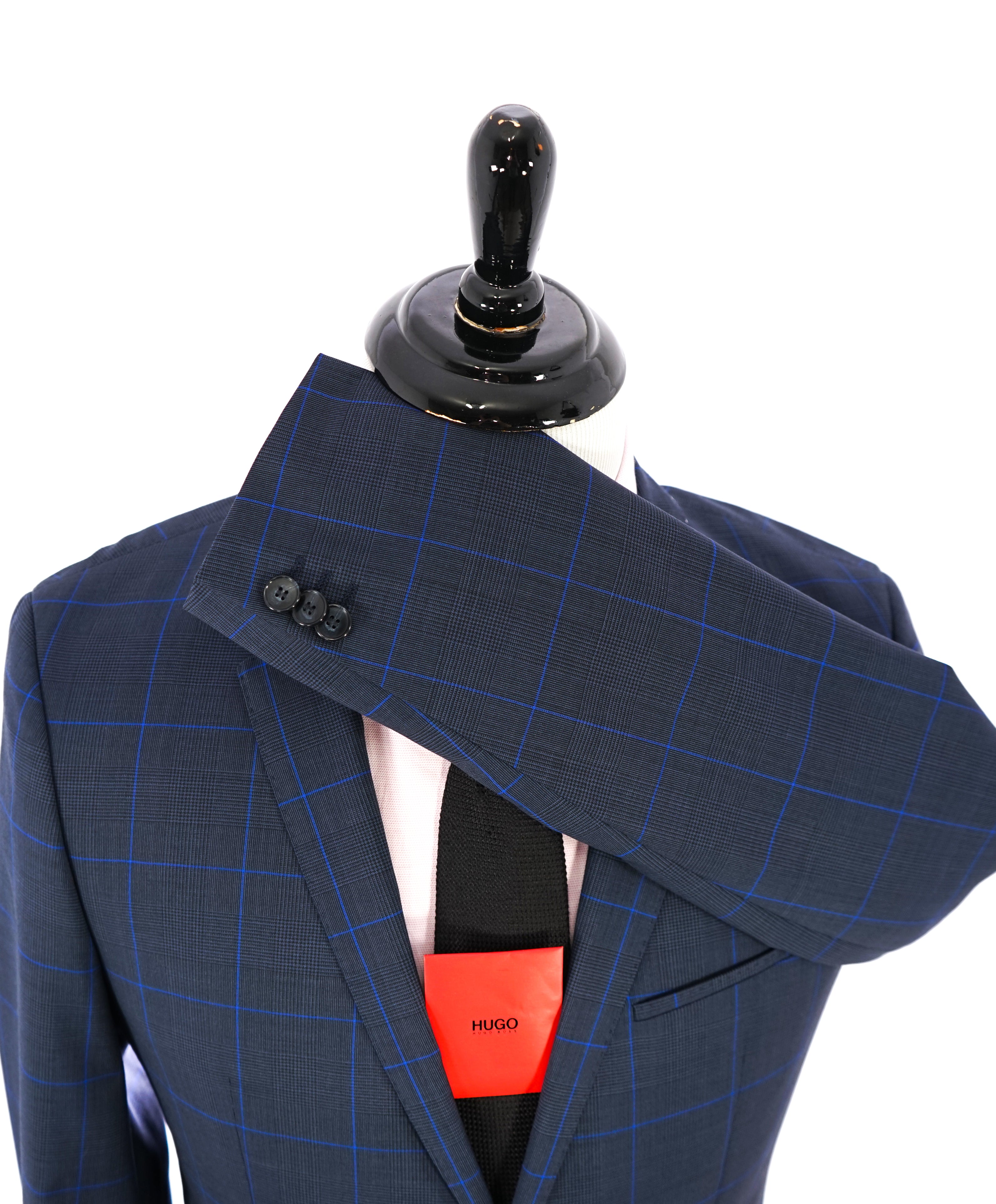 HUGO BOSS - Super 100's Bold Blue Check Plaid Slim Blazer - 38R