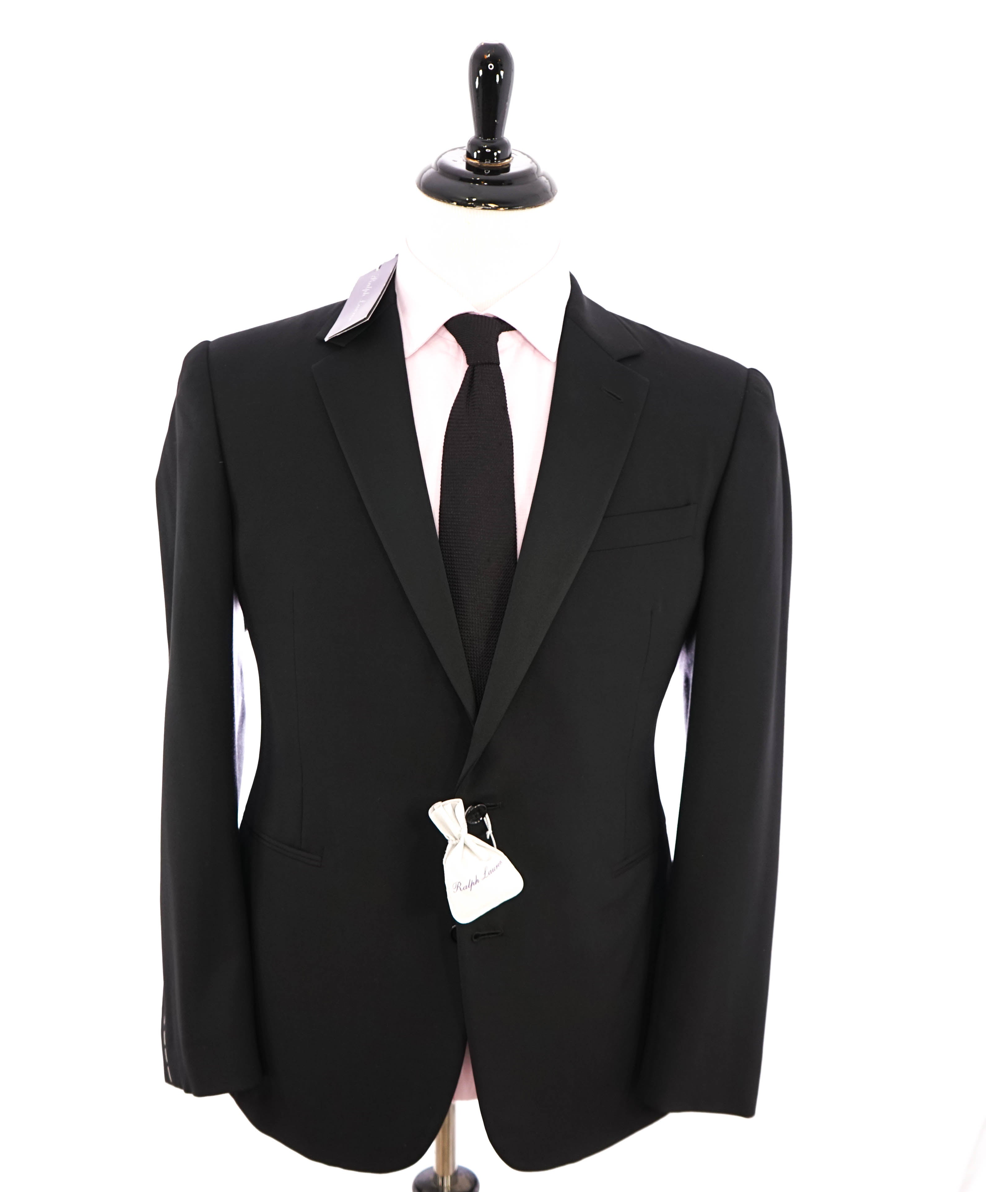 RALPH LAUREN PURPLE LABEL - Notch Lapel Black Tuxedo Suit With Side Tabs - 42R