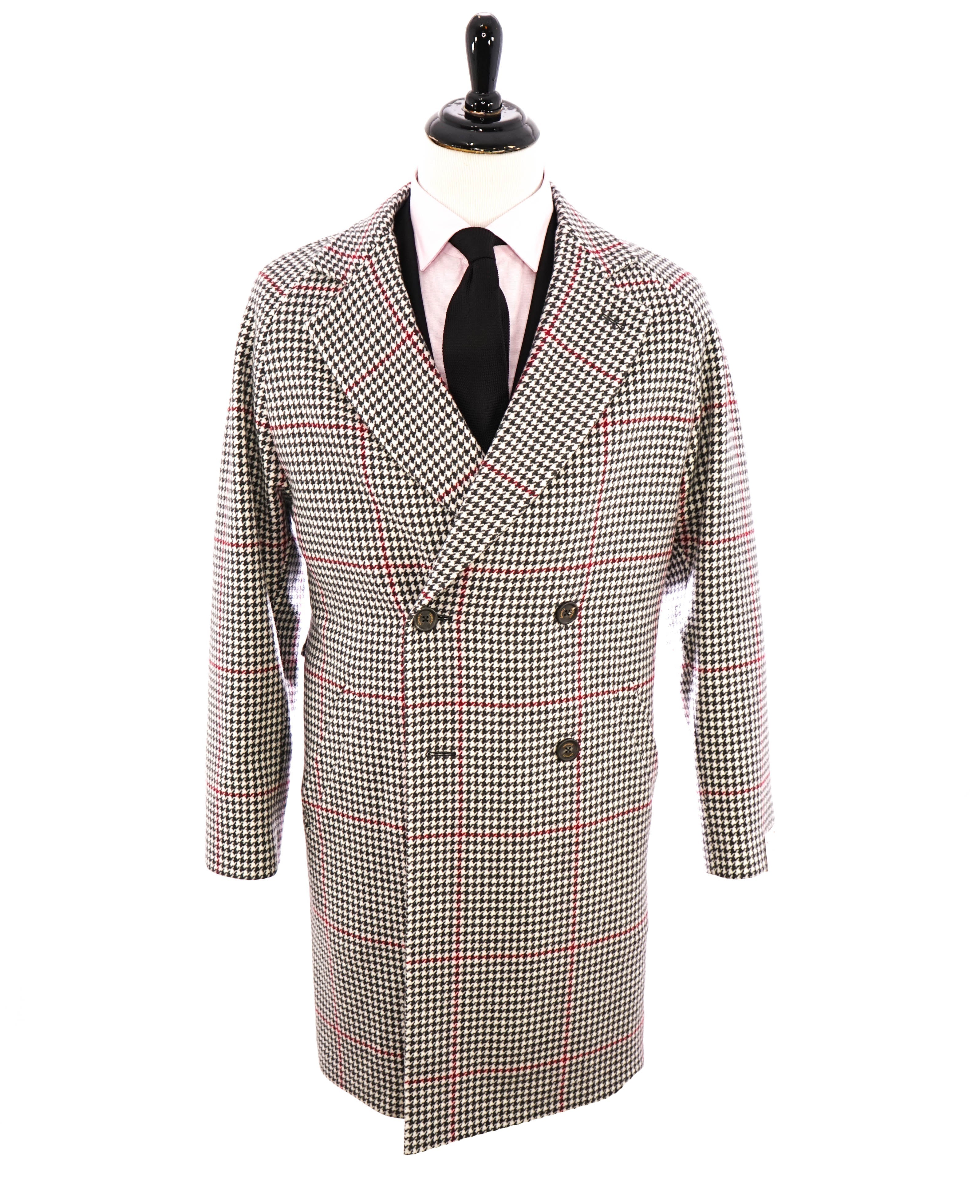 $2,250 ELEVENTY - Ivory/Black/Red Houndstooth CASHMERE/Wool Coat -44R (54 EU)