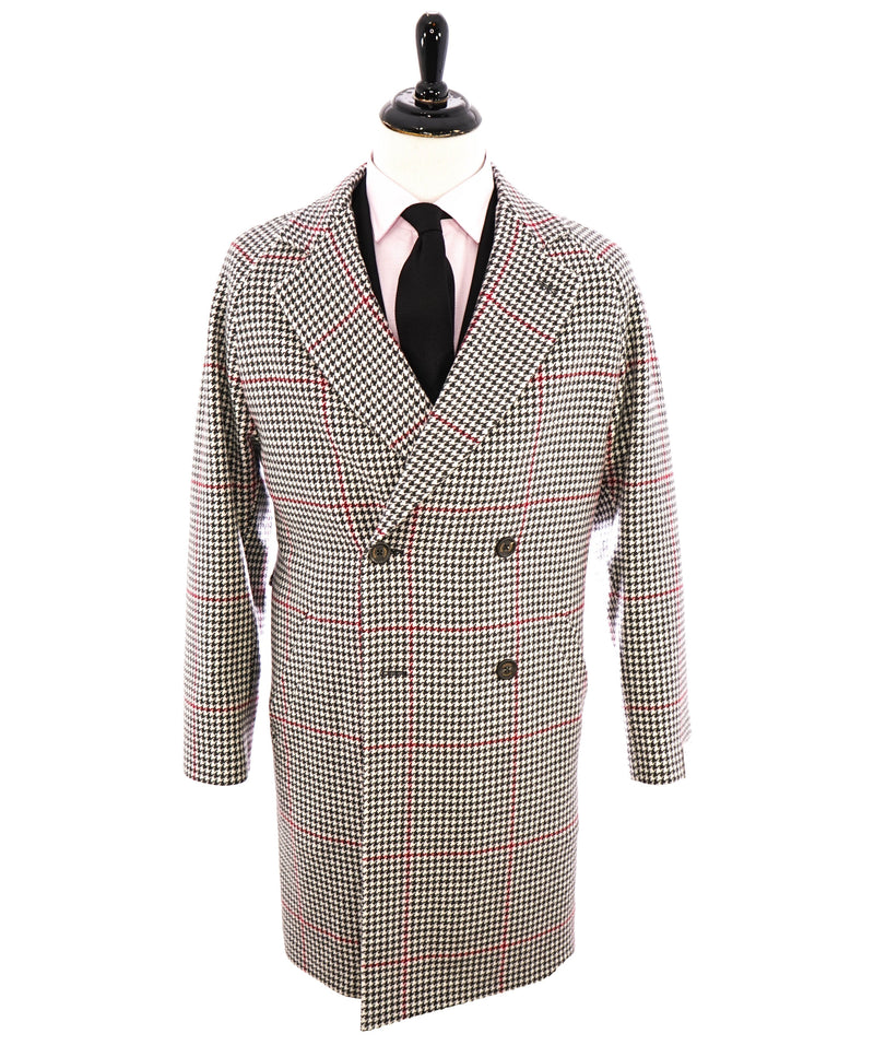 $2,250 ELEVENTY - Ivory/Black/Red Houndstooth CASHMERE/Wool Coat -44R (54 EU)