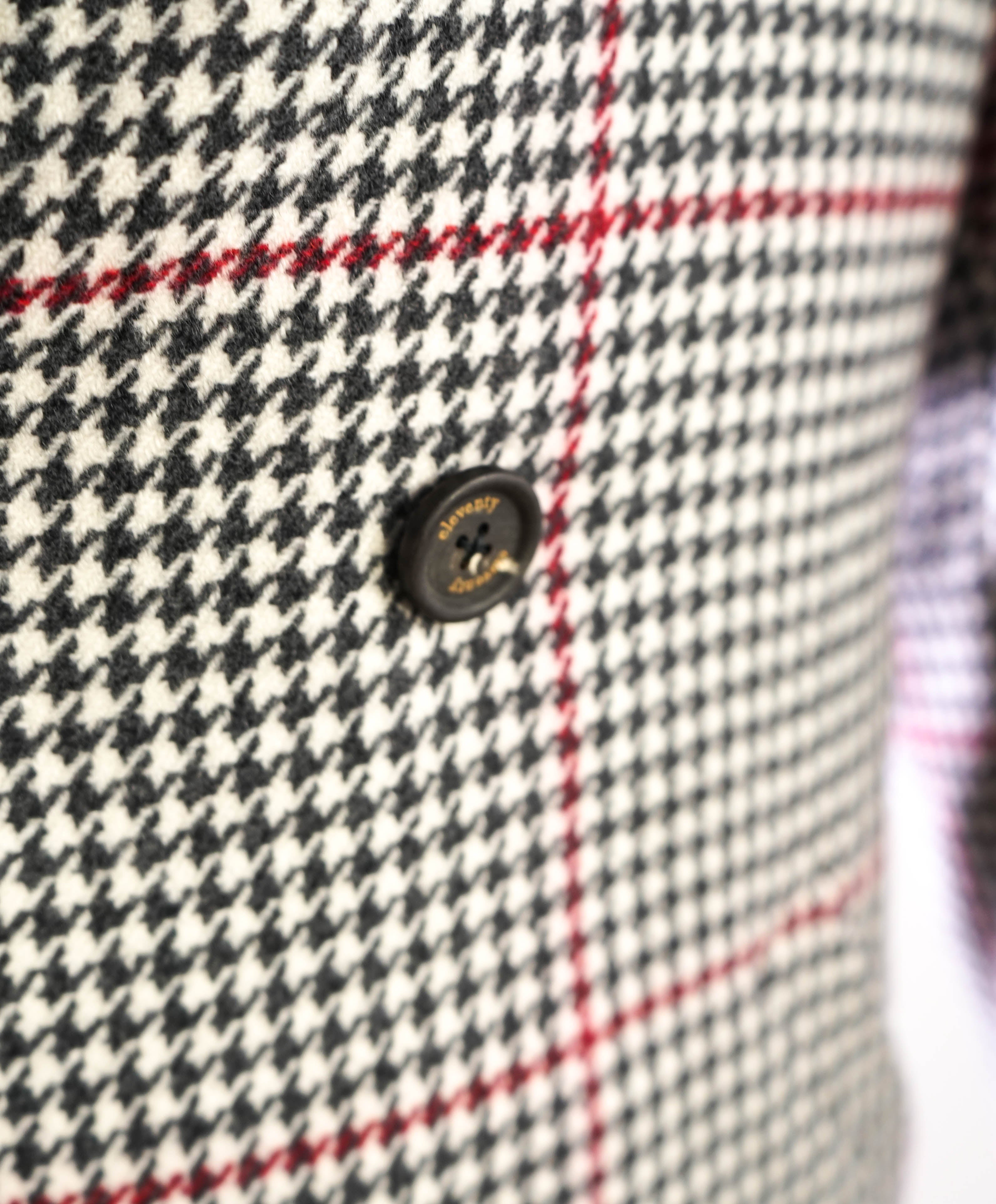 $2,250 ELEVENTY - Ivory/Black/Red Houndstooth CASHMERE/Wool Coat -44R (54 EU)