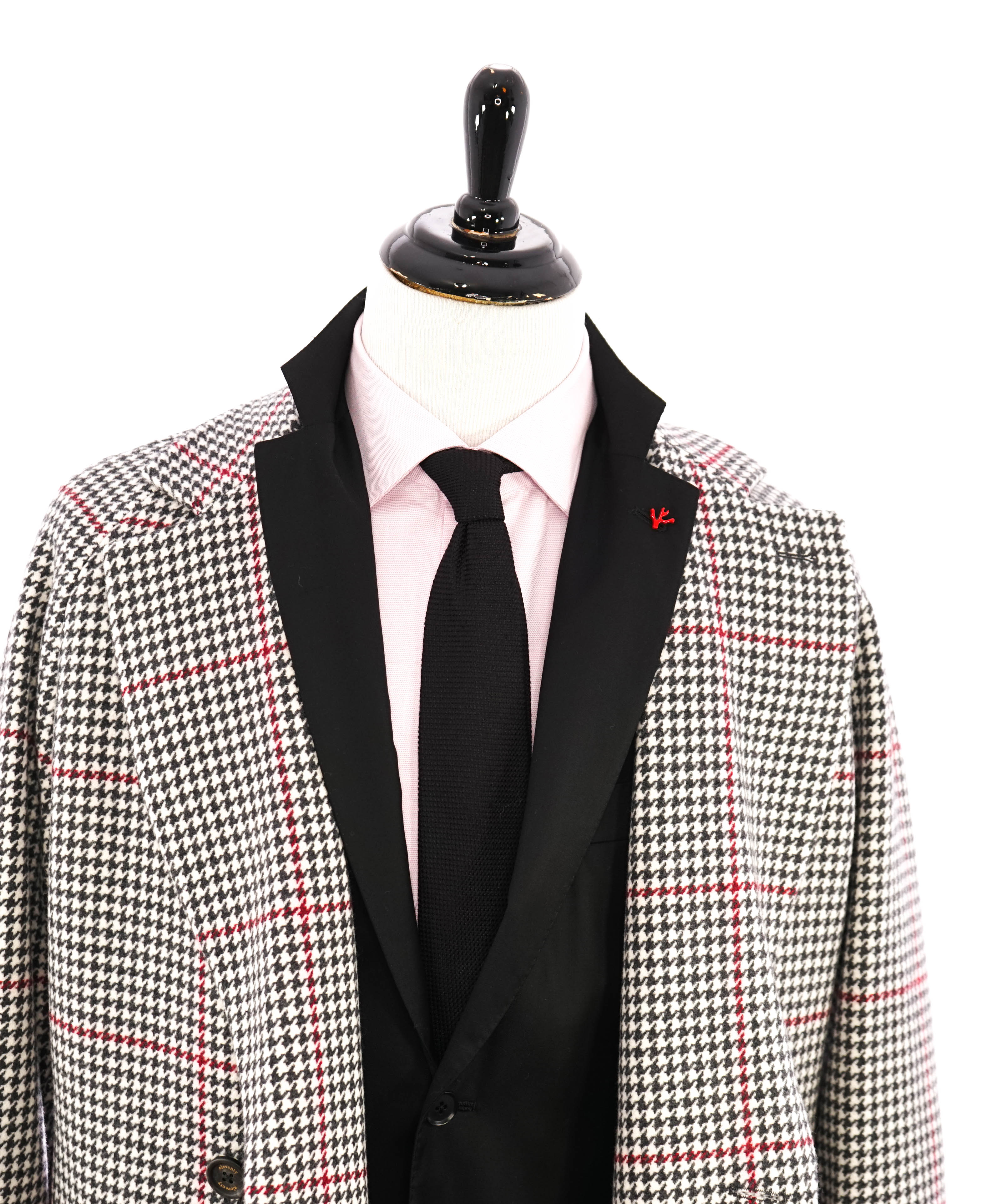 $2,250 ELEVENTY - Ivory/Black/Red Houndstooth CASHMERE/Wool Coat - 38R (48 EU)