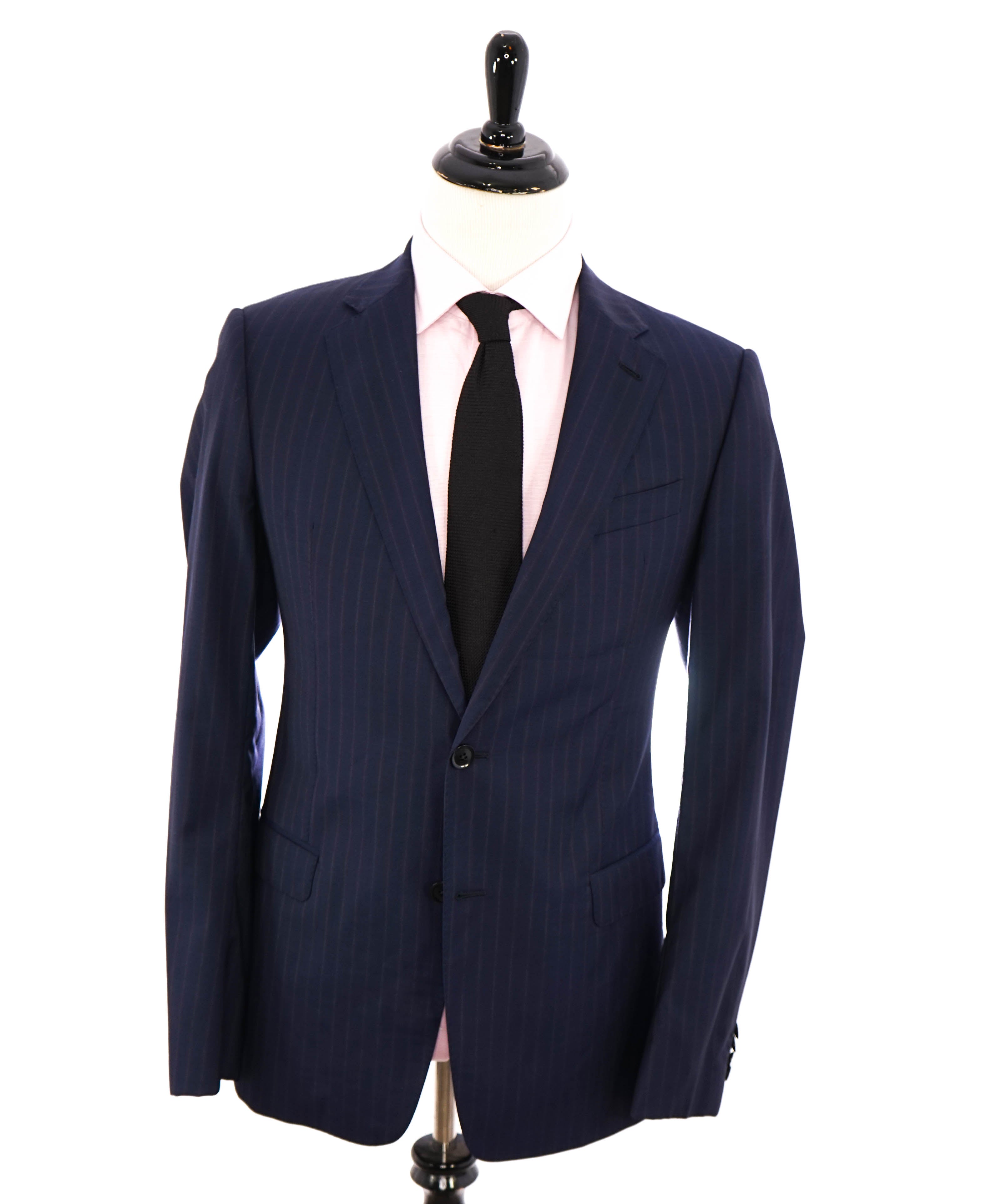 $1,895 ARMANI COLLEZIONI - “S Line” SLIM Red & Blue Rope Stripe PREMIUM Suit - 40L