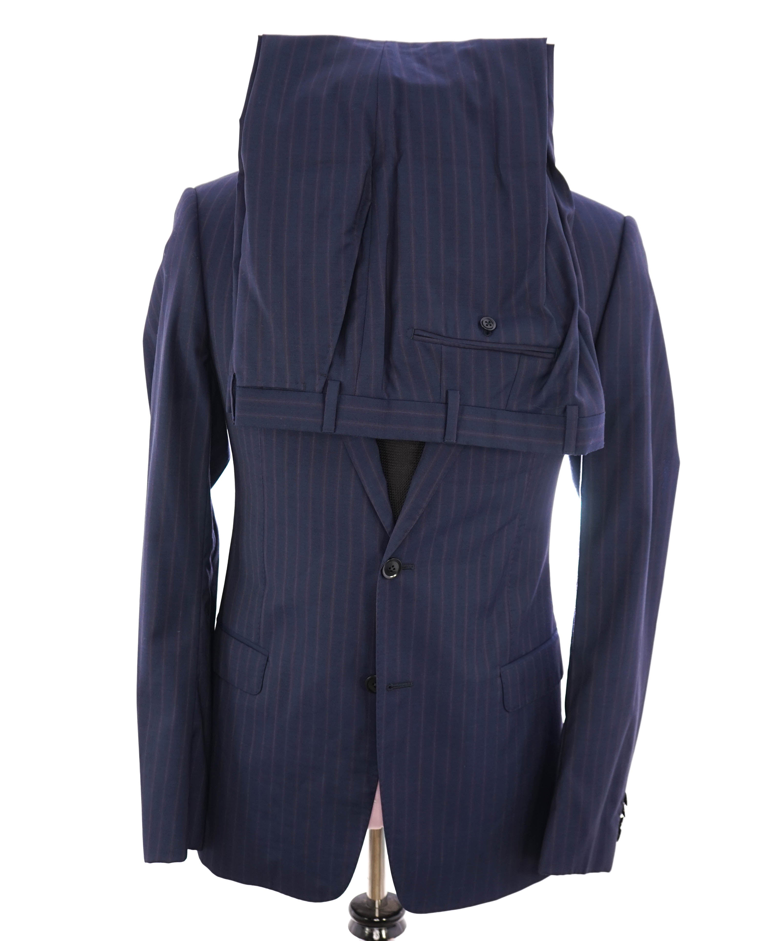 $1,895 ARMANI COLLEZIONI - “S Line” SLIM Red & Blue Rope Stripe PREMIUM Suit - 40L