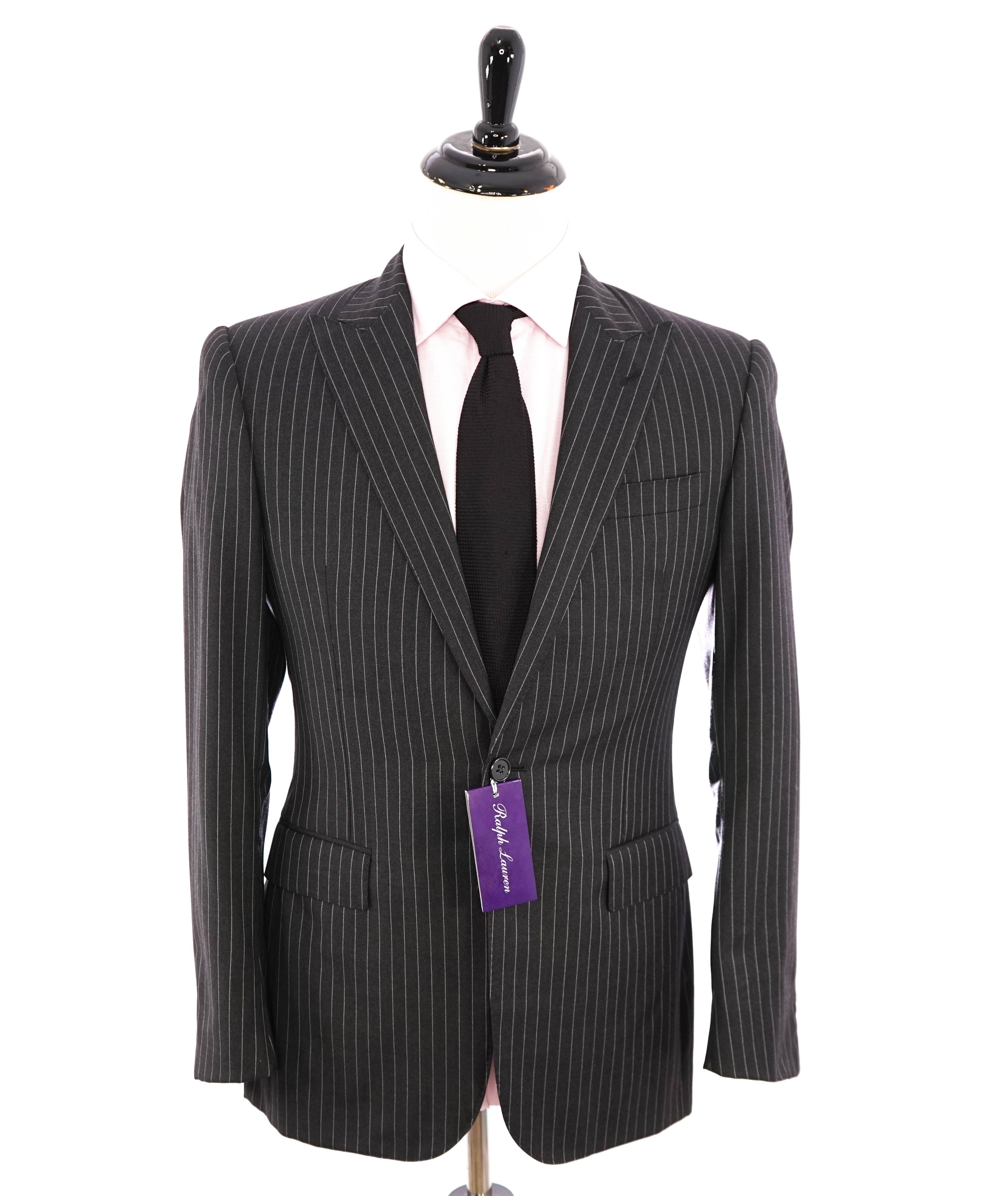 RALPH LAUREN PURPLE LABEL - ICONIC Gray Pinstripe Suit W Side Tabs - 38R