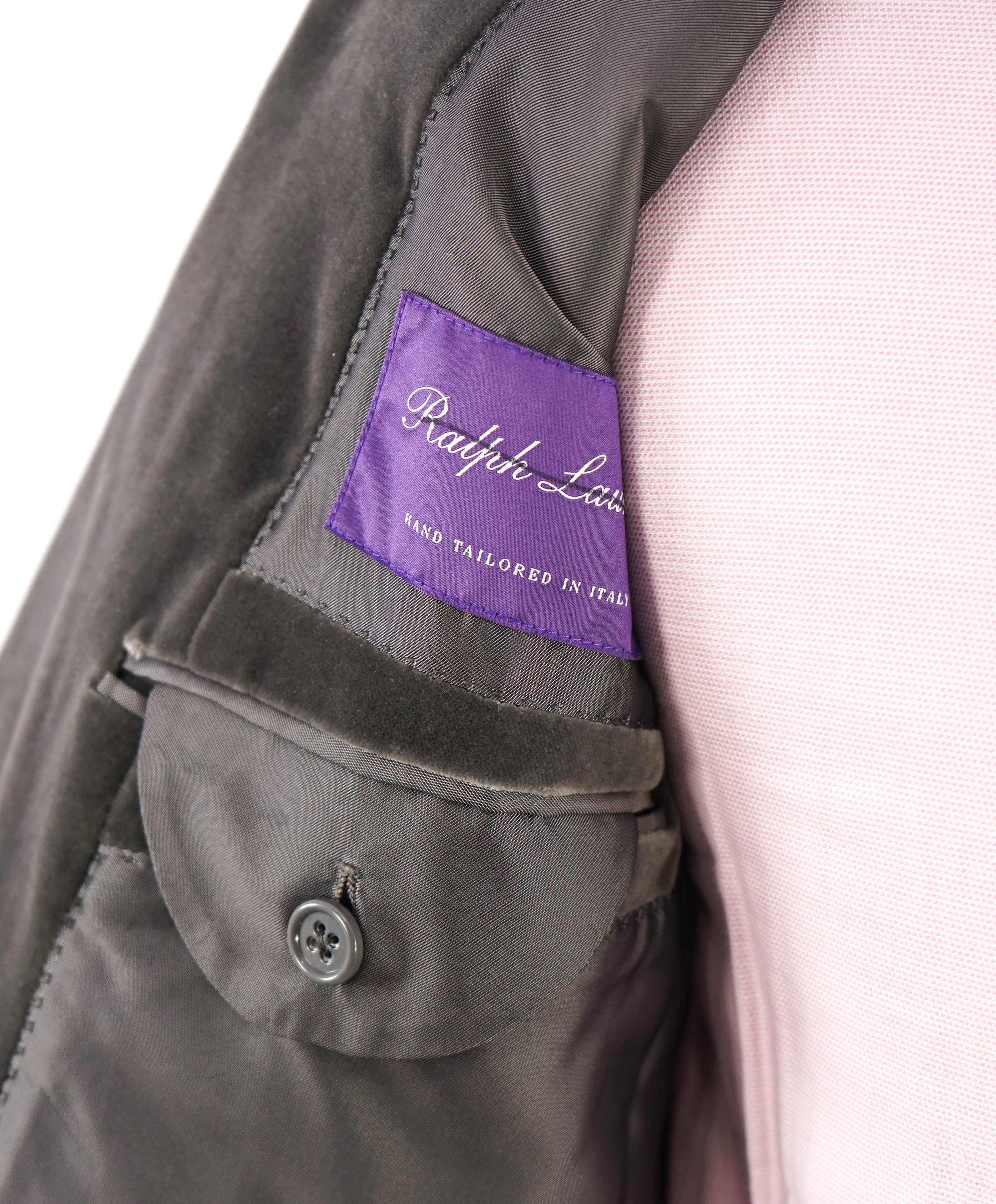 RALPH LAUREN PURPLE LABEL - *VELVET* Gray Solid Notch Lapel Blazer - 40R