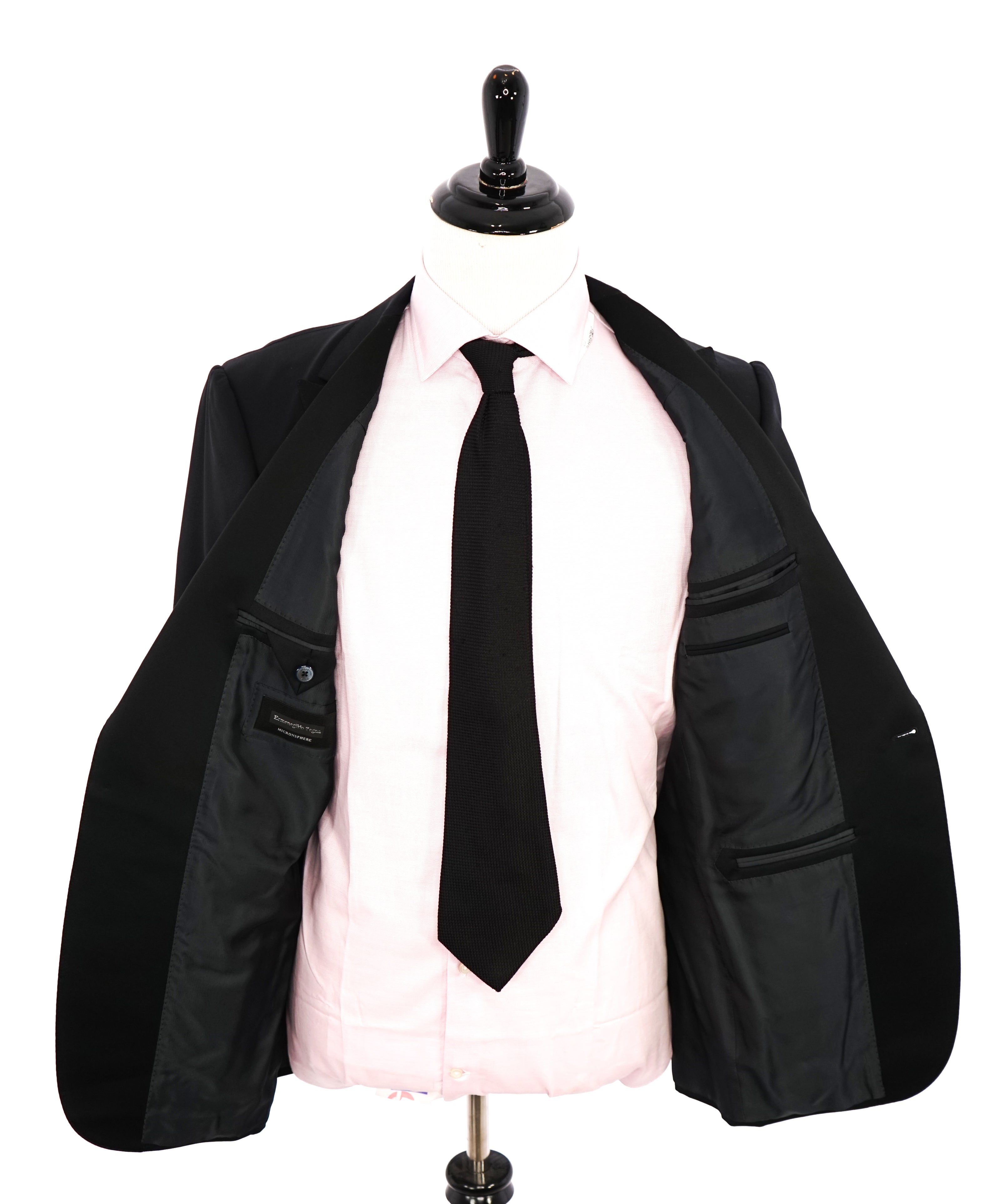 ERMENEGILDO ZEGNA -"MICRONSPHERE MILA" PEAK LAPEL Black Tuxedo - 40R