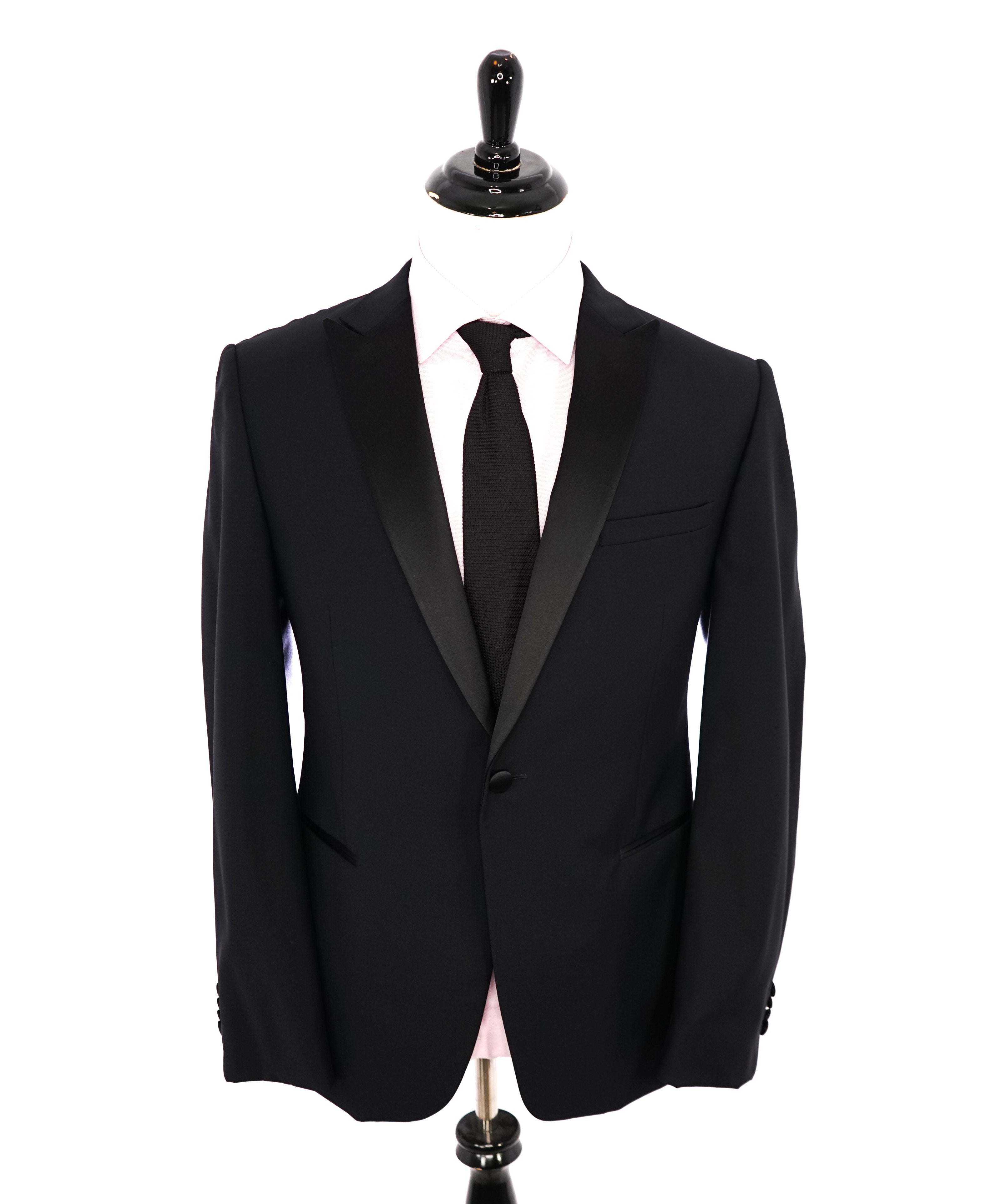 $1,595 Z ZEGNA - Midnight Blue Silk Peak Lapel Drop 8 Wool Tuxedo Suit - 44R