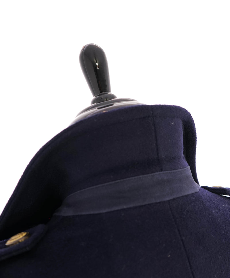 $2,000 ELEVENTY - Navy/Gold CASHMERE/Wool  Pilot/Aviator Overcoat - 38R (48 EU)