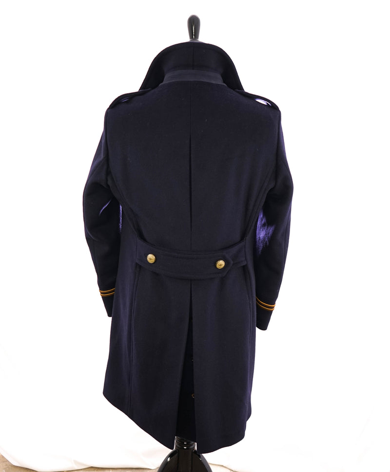 $2,000 ELEVENTY - Navy/Gold CASHMERE/Wool  Pilot/Aviator Overcoat - 38R (48 EU)