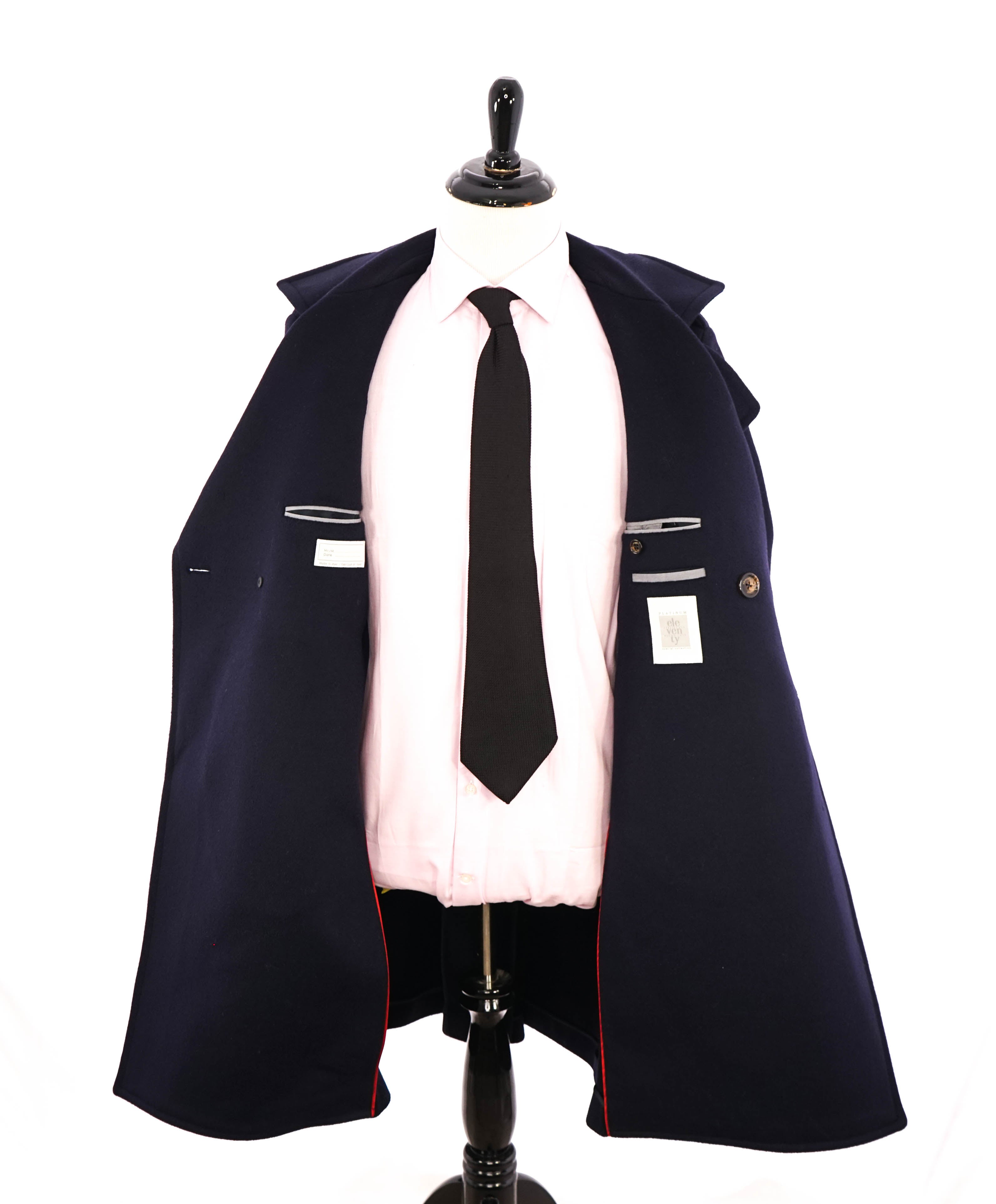 $2,000 ELEVENTY - Navy/Gold CASHMERE/Wool  Pilot/Aviator Overcoat - 42R (52EU)