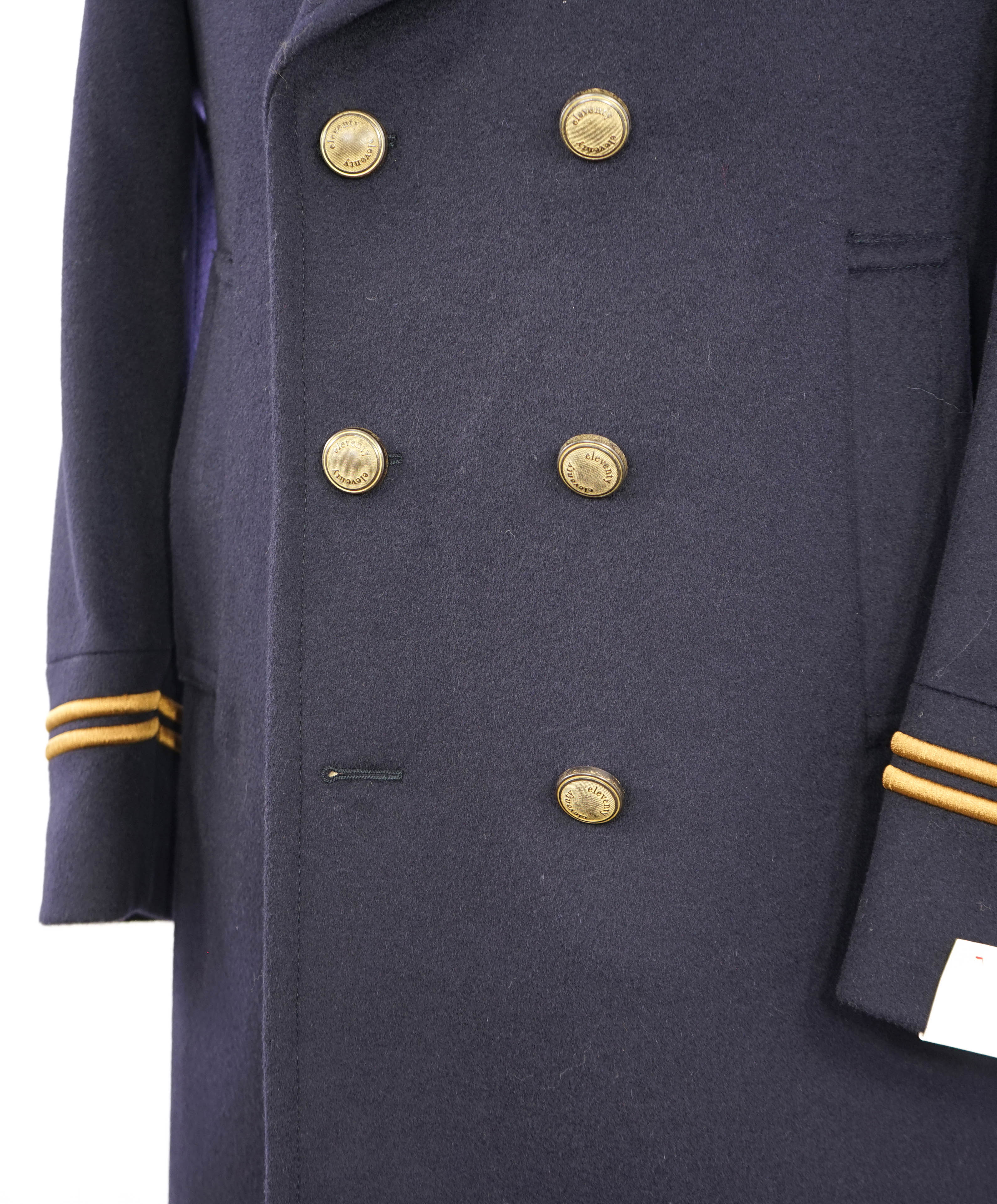 $2,000 ELEVENTY - Navy/Gold CASHMERE/Wool  Pilot/Aviator Overcoat - 42R (52EU)