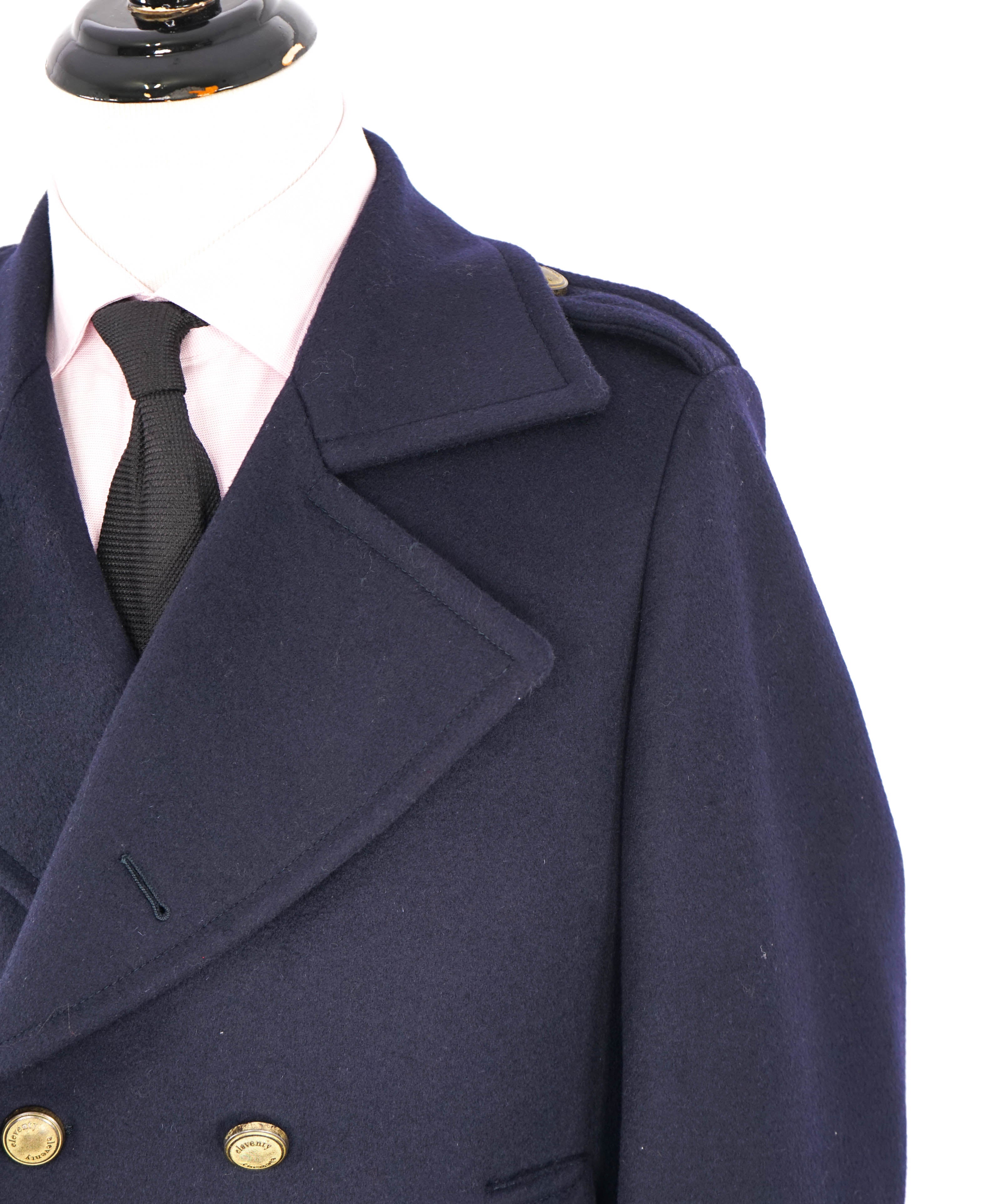 $2,000 ELEVENTY - Navy/Gold CASHMERE/Wool  Pilot/Aviator Overcoat - 42R (52EU)