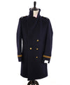 $2,000 ELEVENTY - Navy/Gold CASHMERE/Wool  Pilot/Aviator Overcoat - 38R (48 EU)