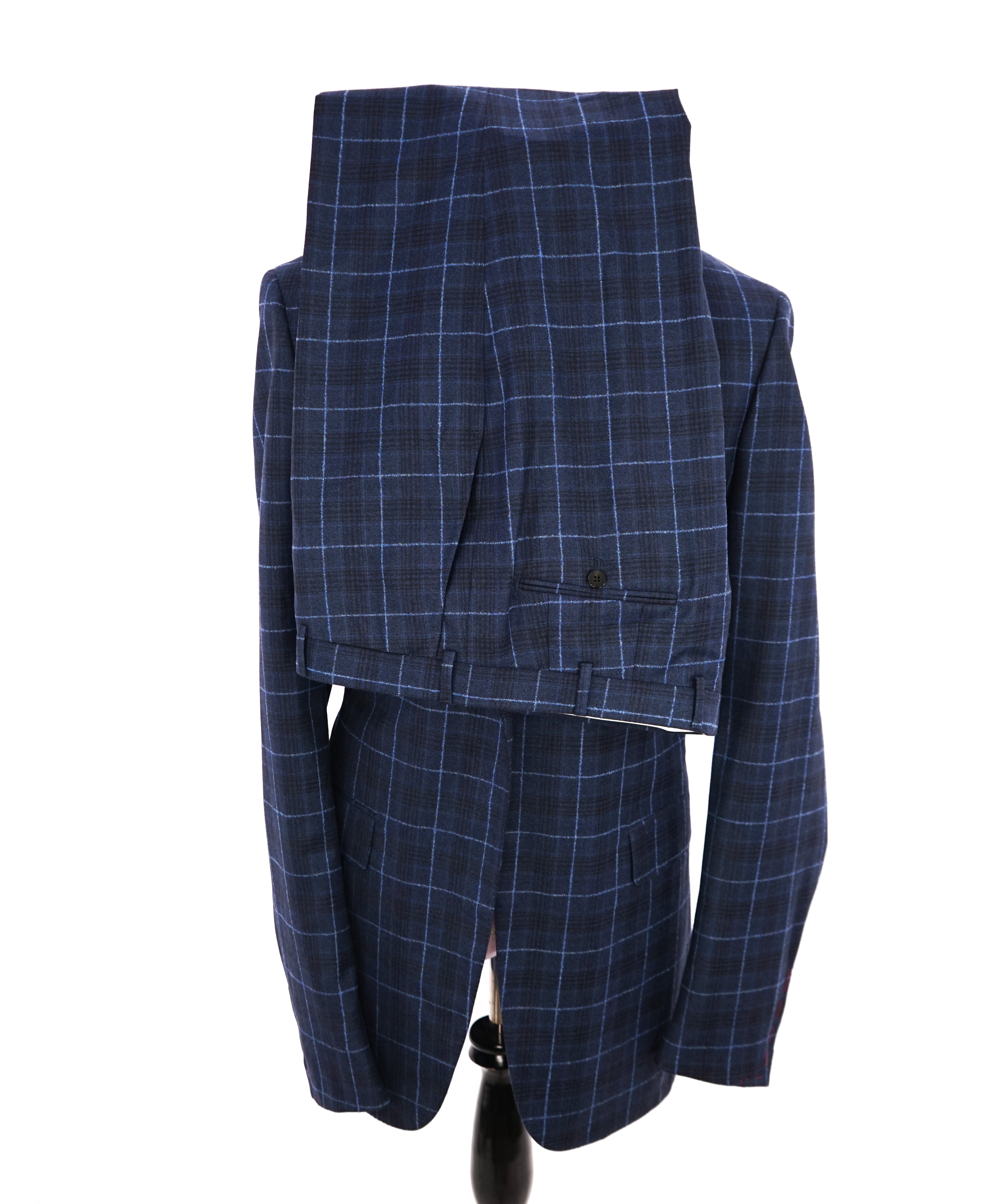 ISAIA - **CUSTOM** Baby Blue Plaid Check Suit RAISED TEXTURED FABRIC  - 42XL