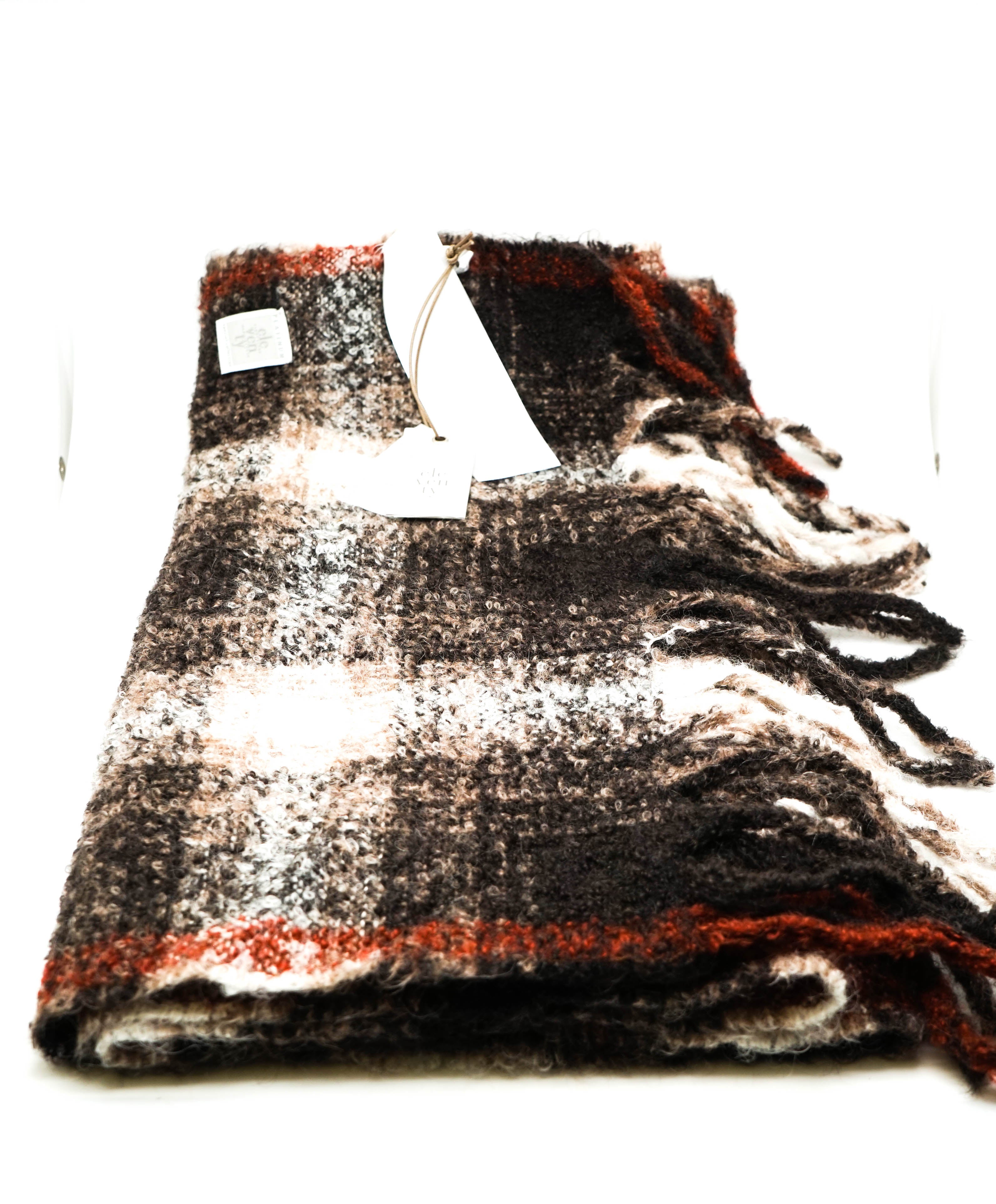 $395 ELEVENTY - ALPACA / WOOL Brown/Ivory/Red Plaid Check Scarf - N/A