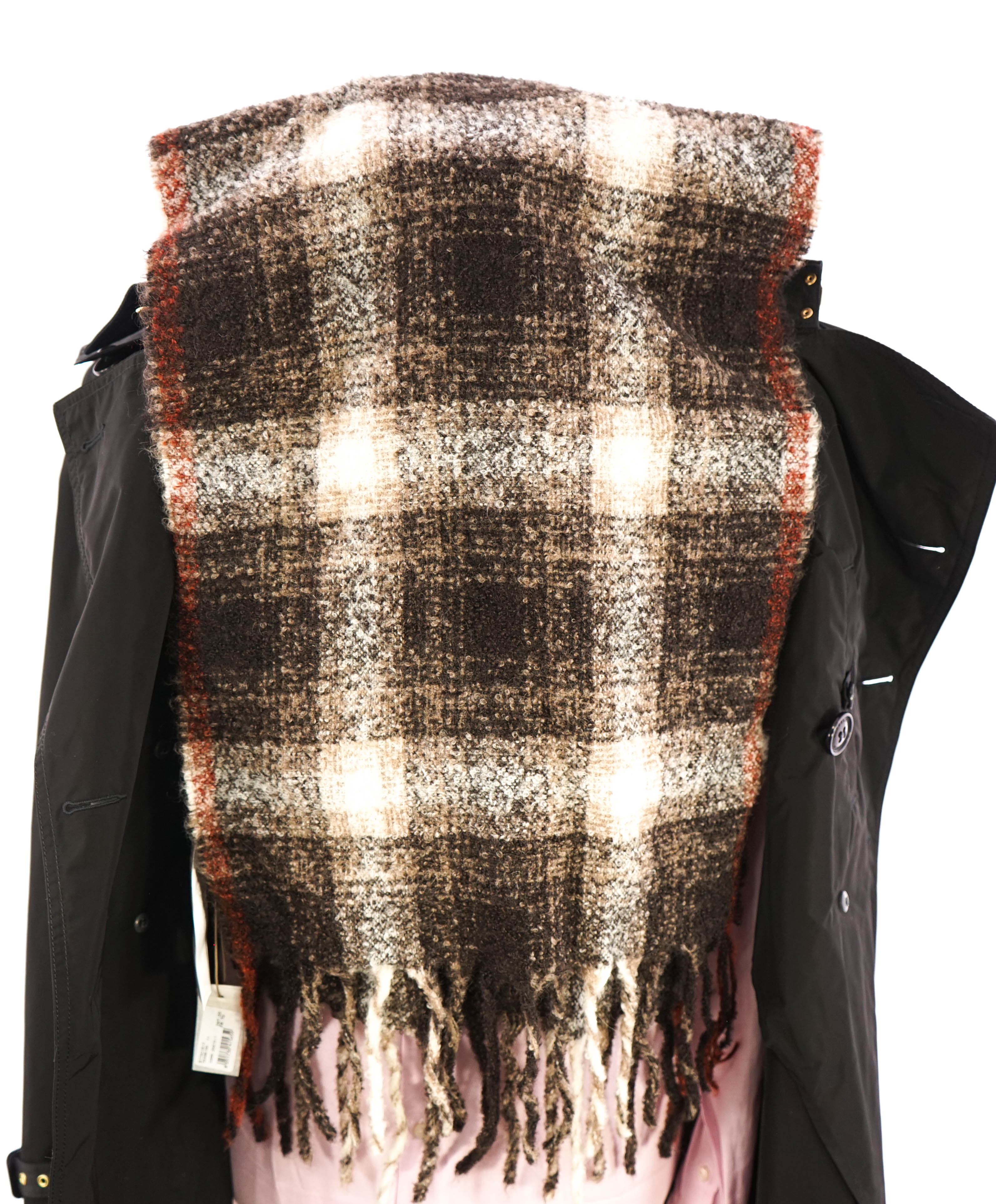 $395 ELEVENTY - ALPACA / WOOL Brown/Ivory/Red Plaid Check Scarf - N/A