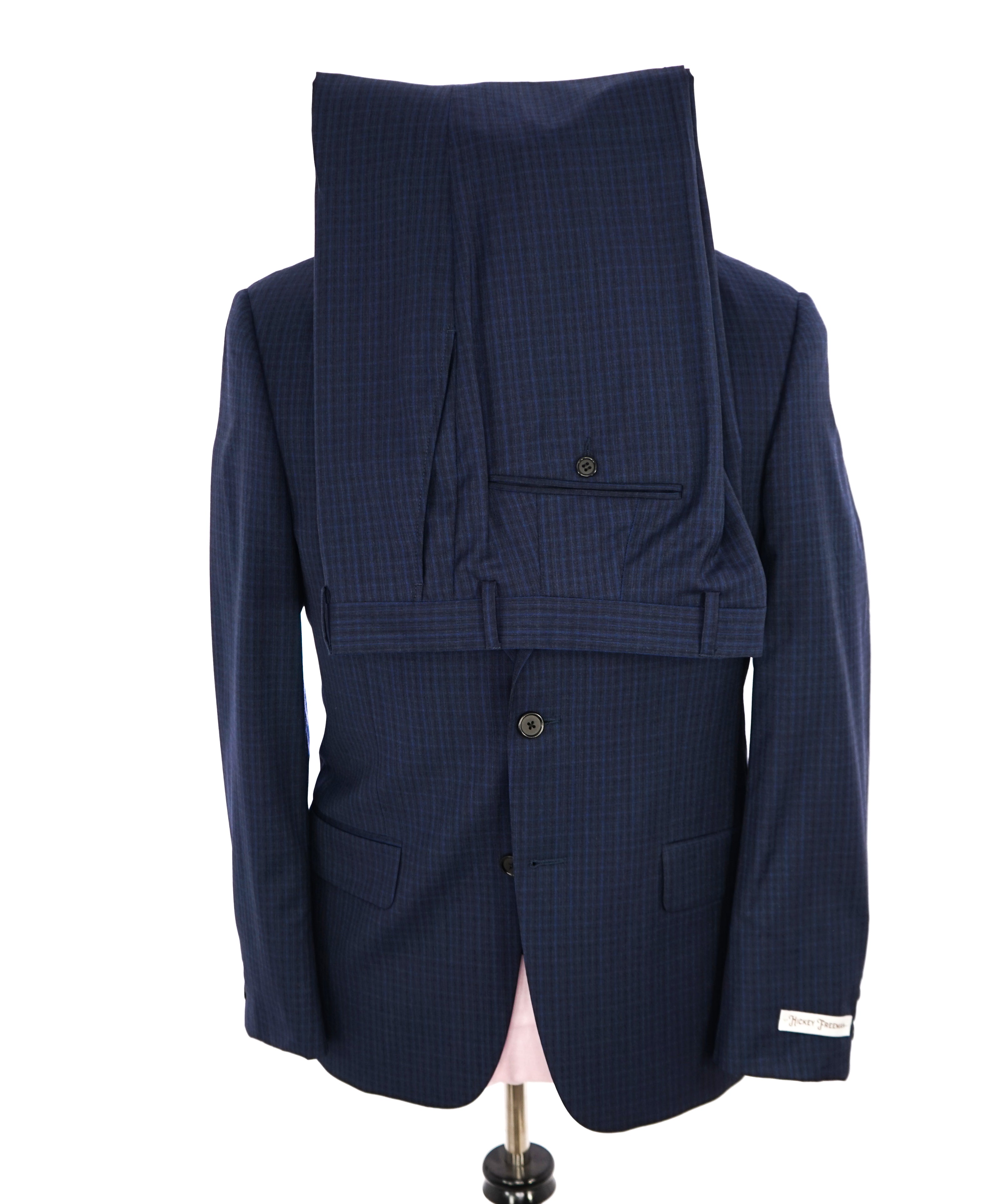 HICKEY FREEMAN - Blue Abstract Plaid Check Wool "Milburn ii" Suit USA - 38S