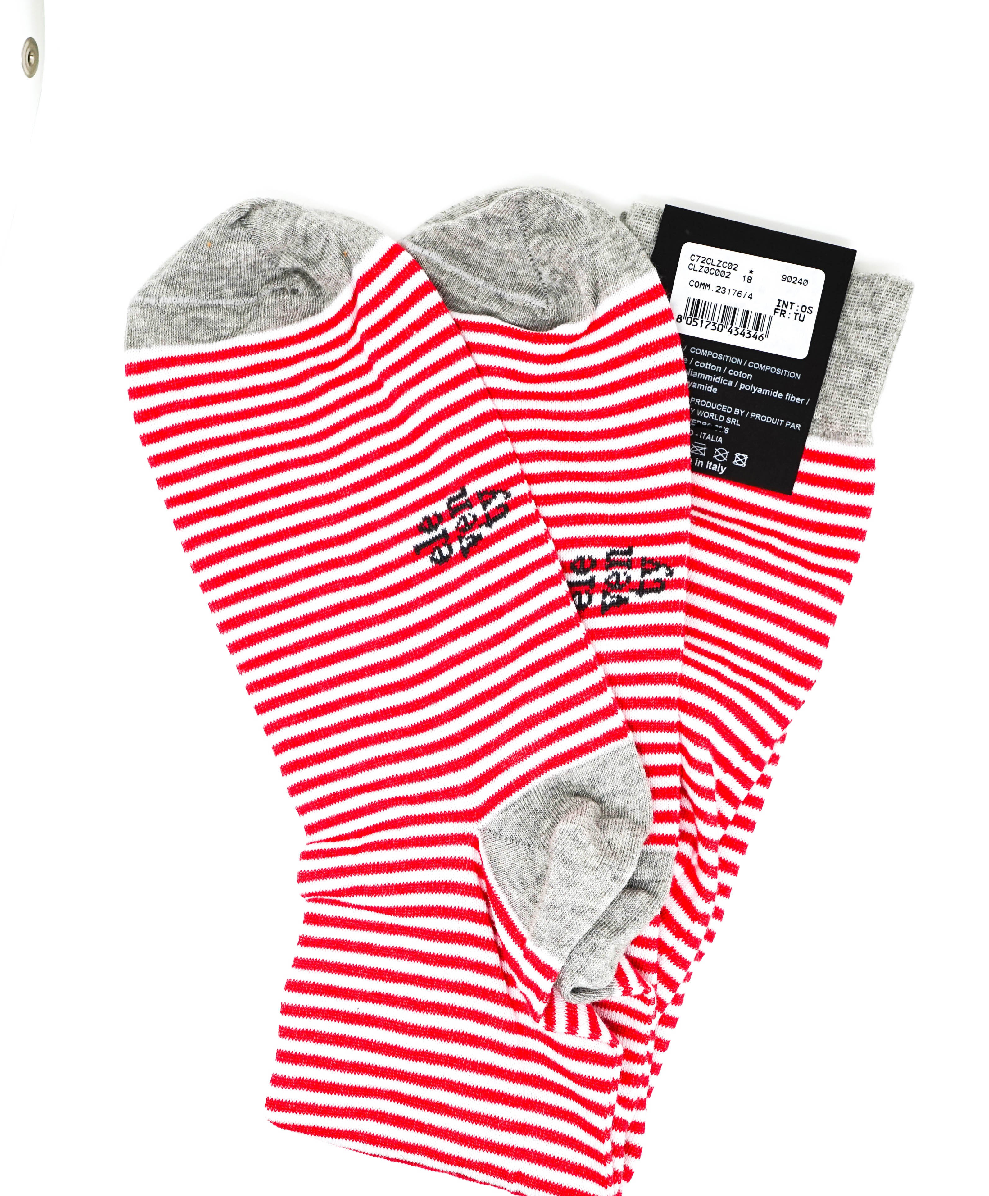 $59 ELEVENTY - Tall Long White & Red Stripe Dress Socks - N/A