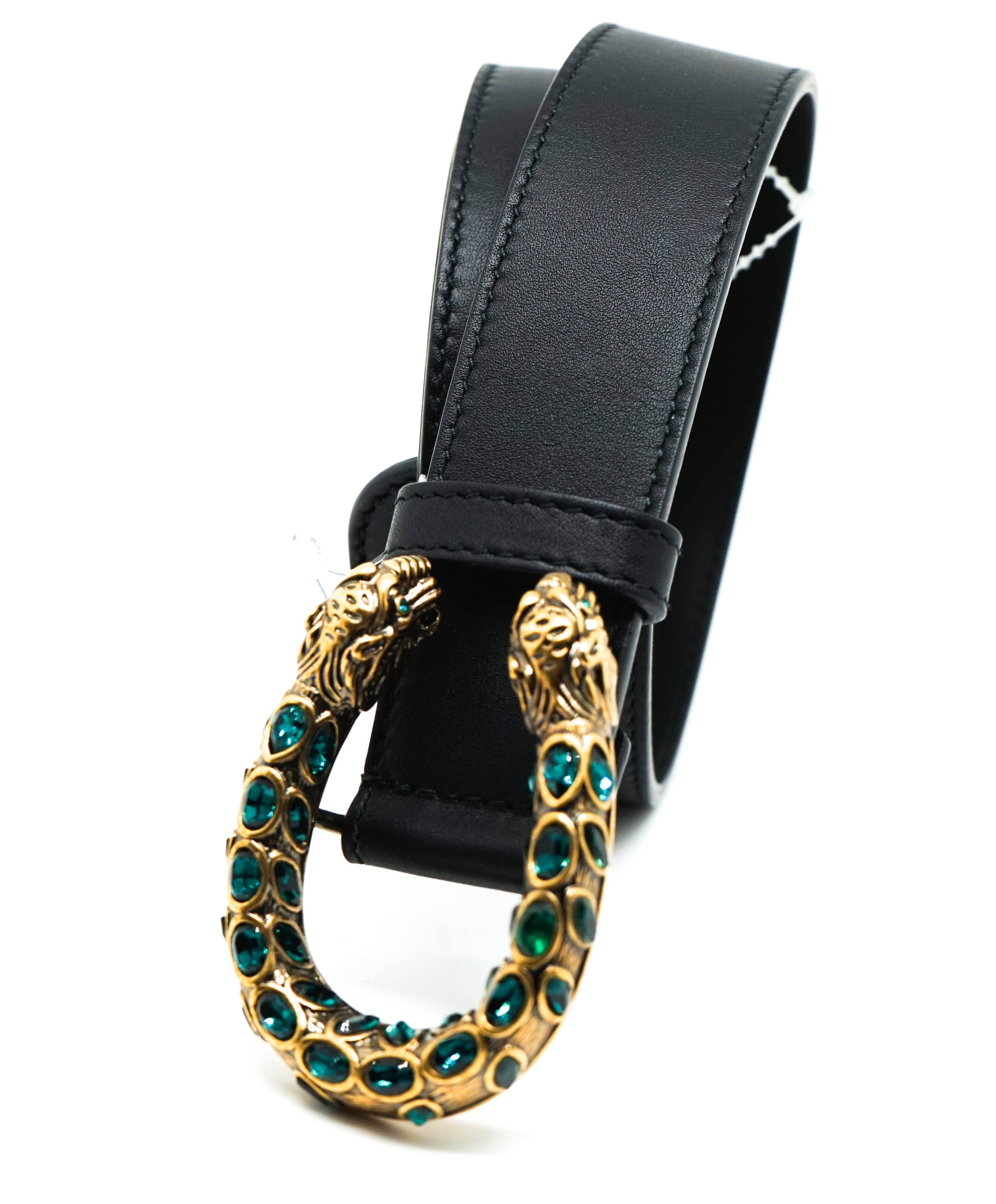 GUCCI - Green & Gold Emerald Crystal *DIONYSUS* Leather Belt - 32W (80CM)