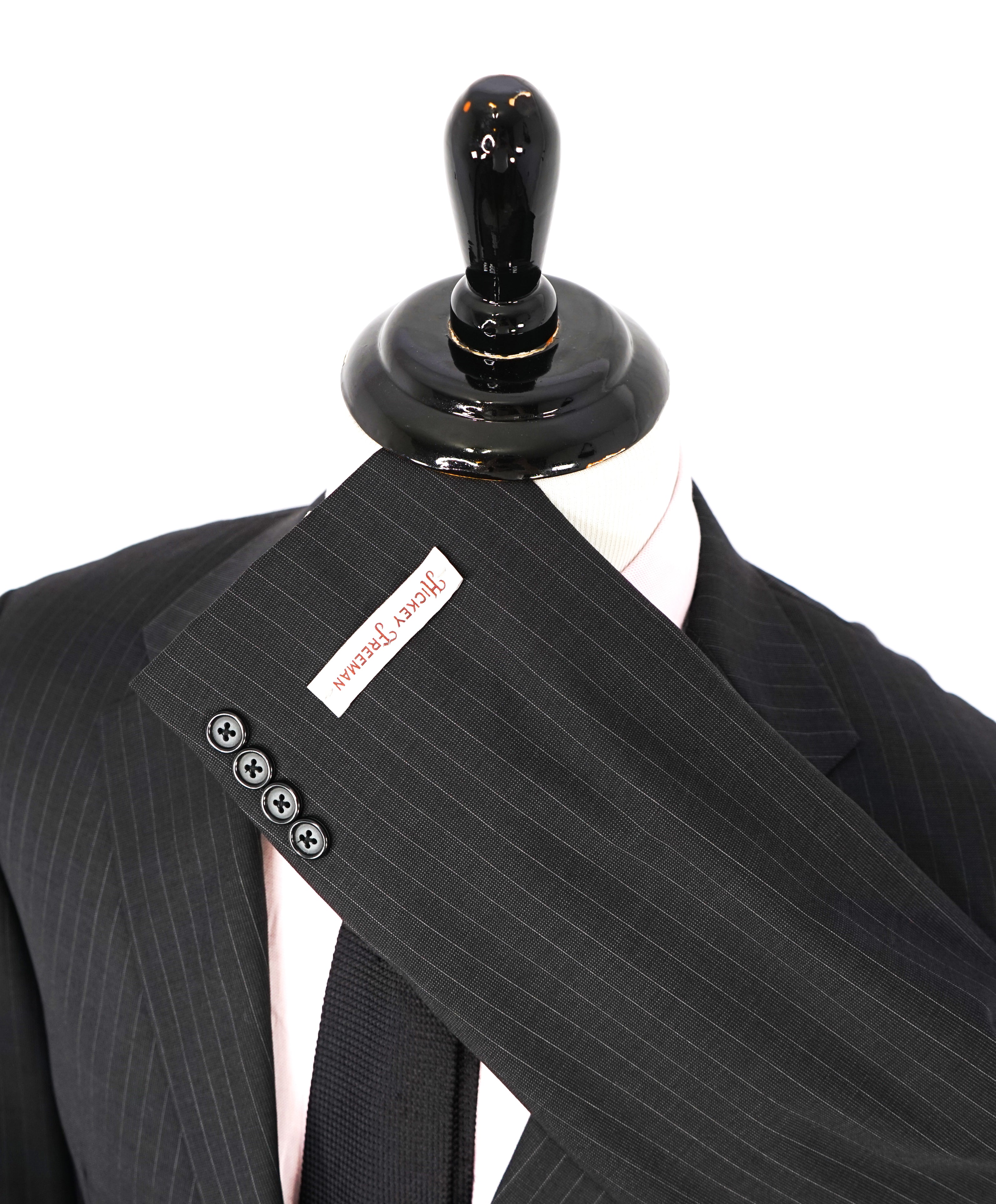 HICKEY FREEMAN - Charcoal & Cream Stripe "Milburn ii" Notch Lapel Suit - 42L