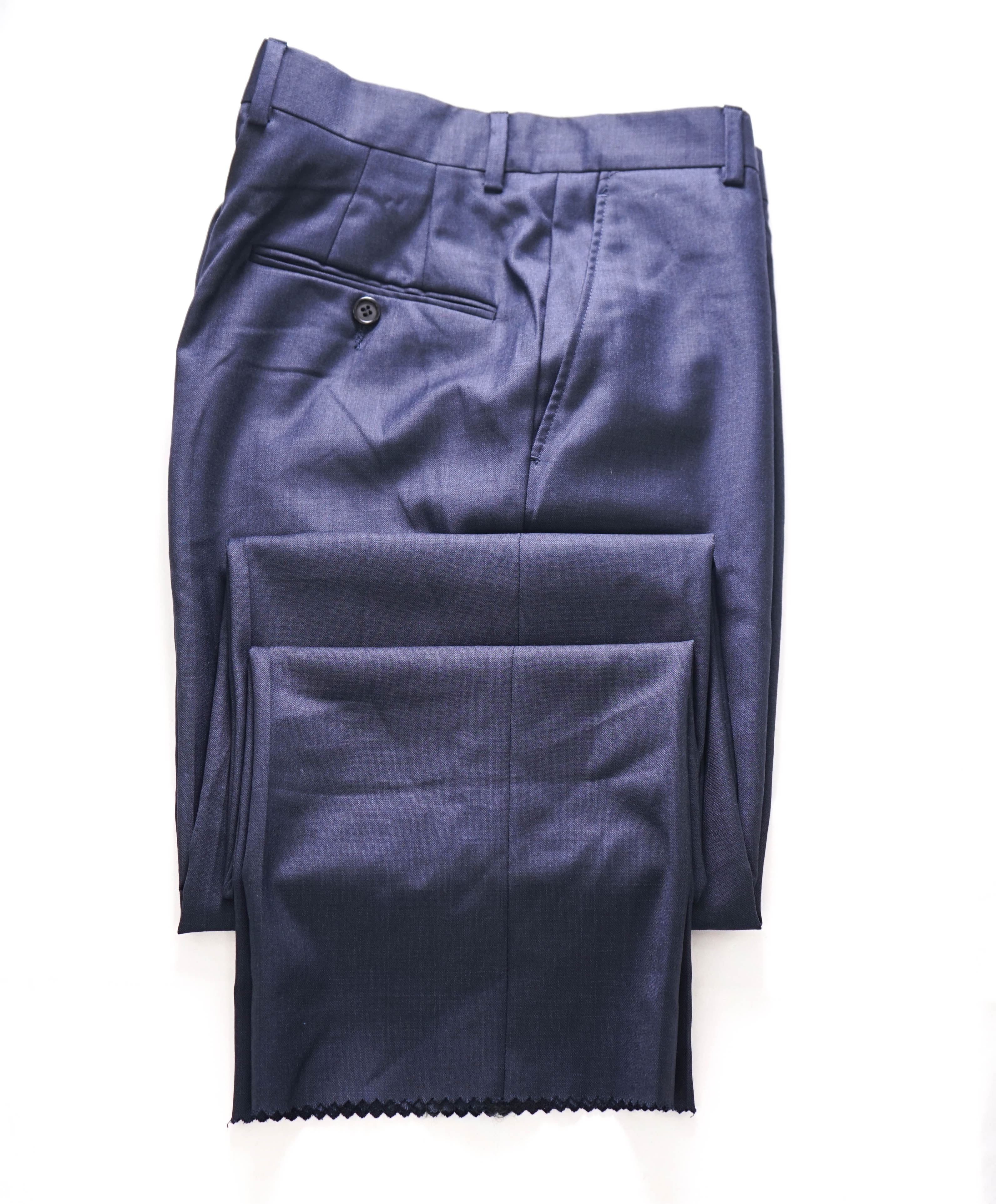 HICKEY FREEMAN - Medium Blue Wool Flat Front Dress Pants - 32W