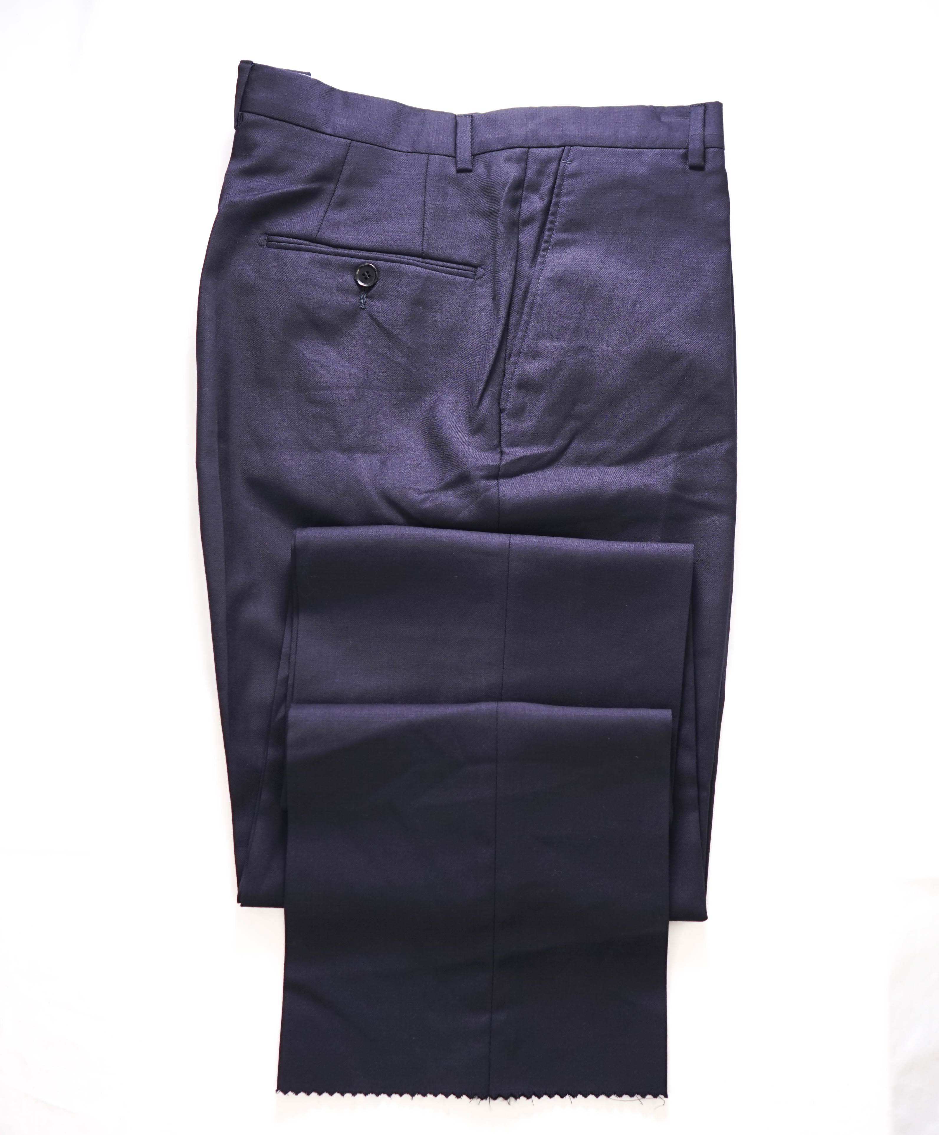 HICKEY FREEMAN -  Solid Navy *Closet Staple* Wool Flat Front Dress Pants - 36W