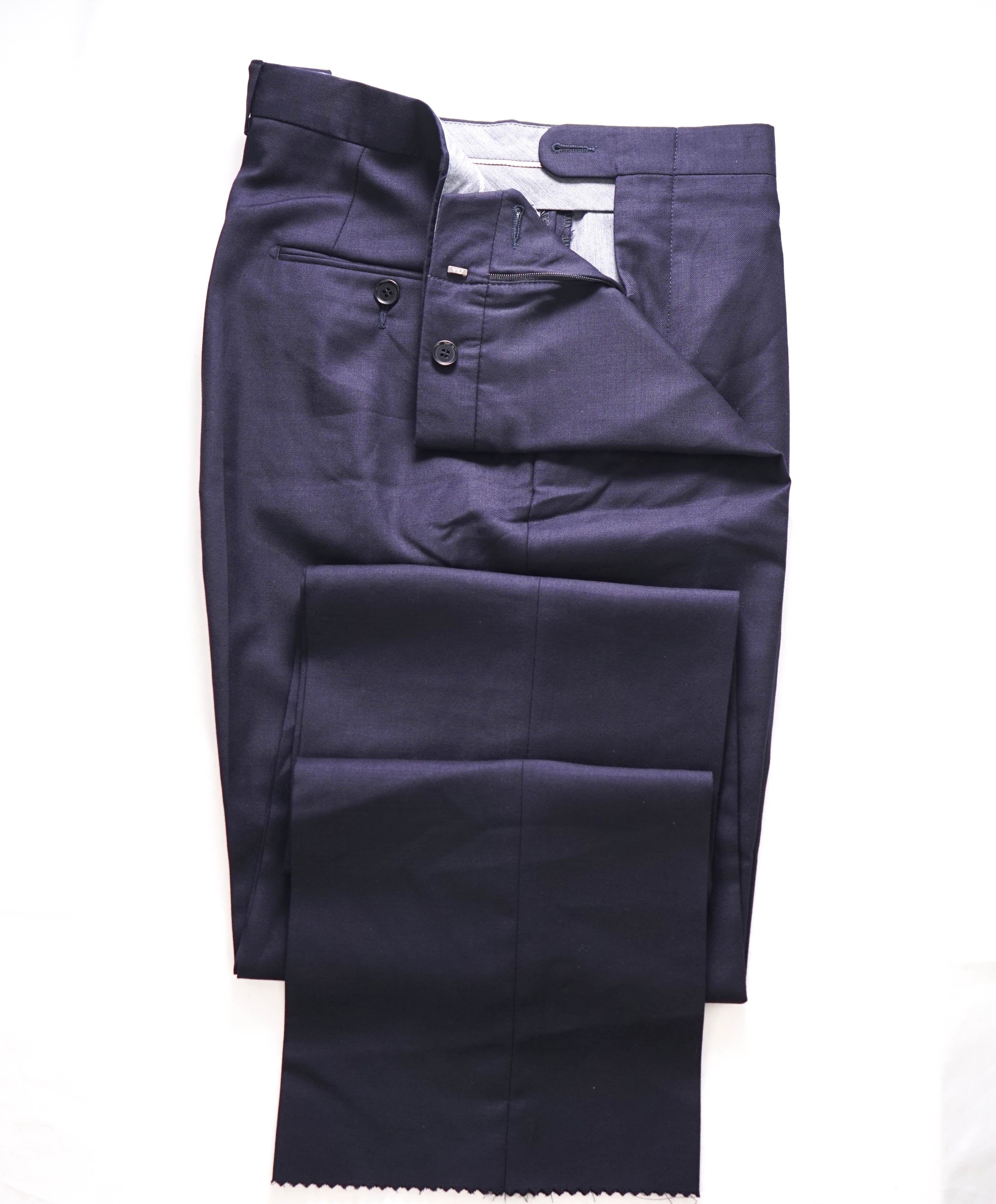 HICKEY FREEMAN -  Solid Navy *Closet Staple* Wool Flat Front Dress Pants - 36W