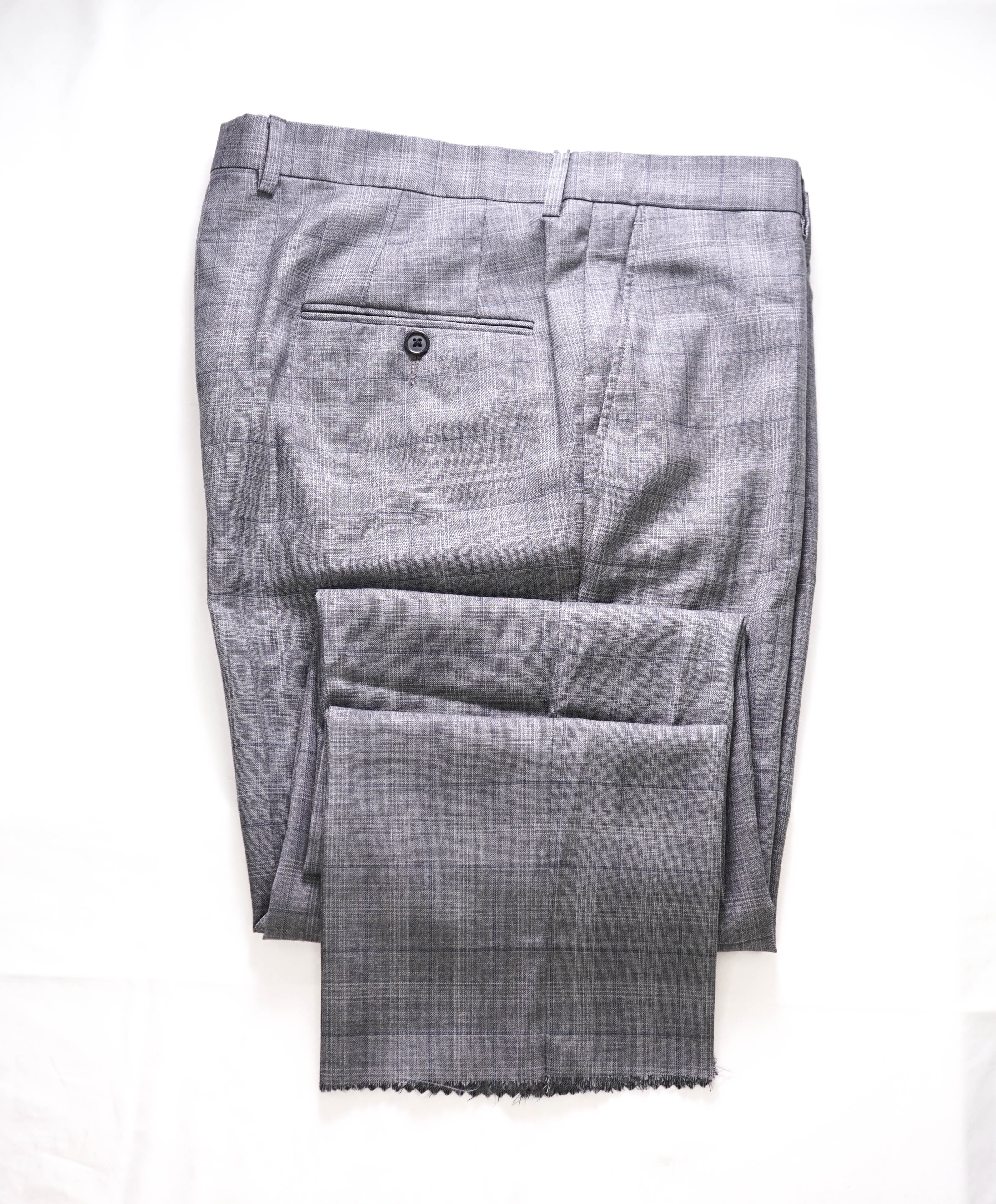 HICKEY FREEMAN - Gray Check Plaid Wool Flat Front Dress Pants - 36W