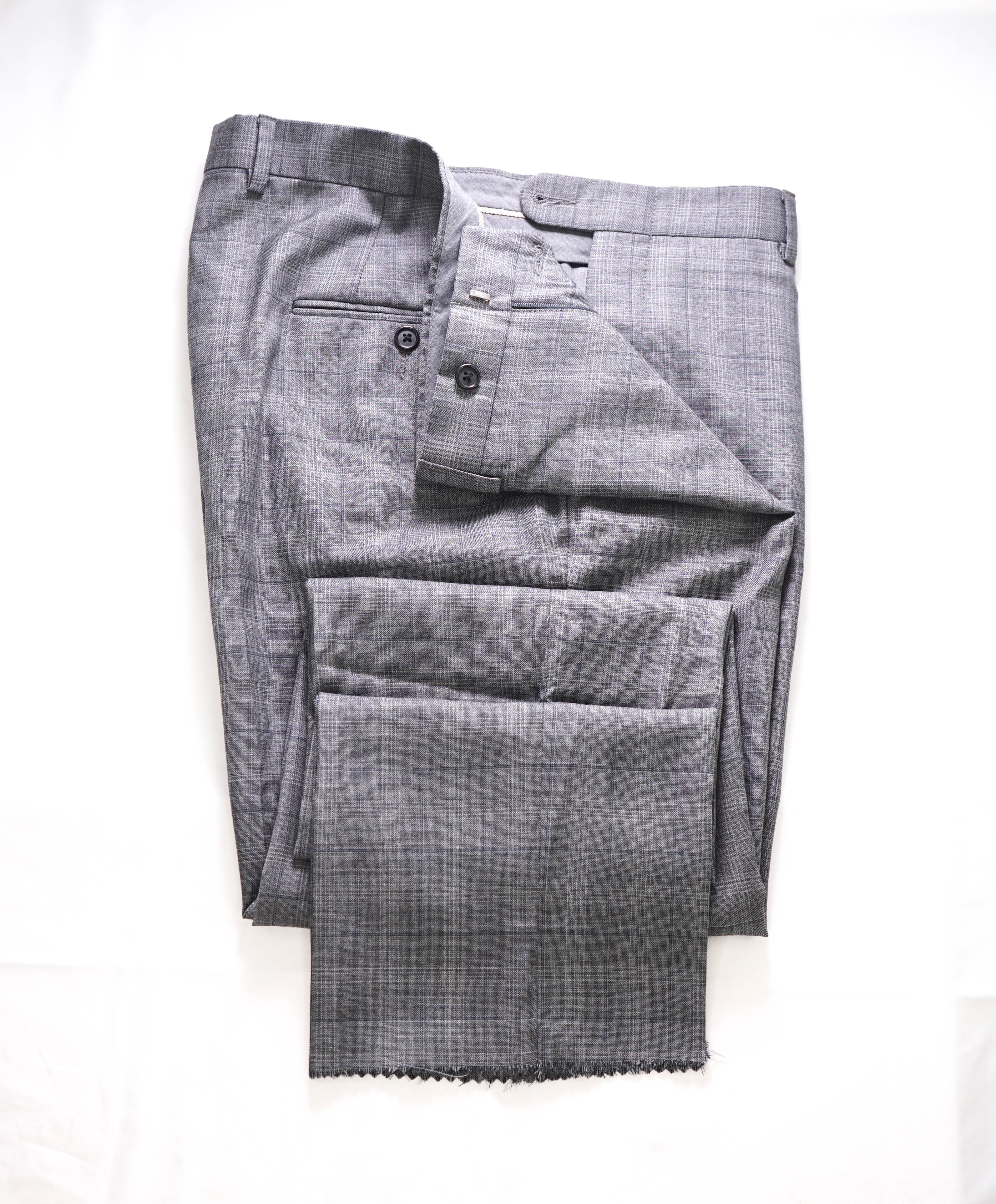 HICKEY FREEMAN - Gray Check Plaid Wool Flat Front Dress Pants - 36W