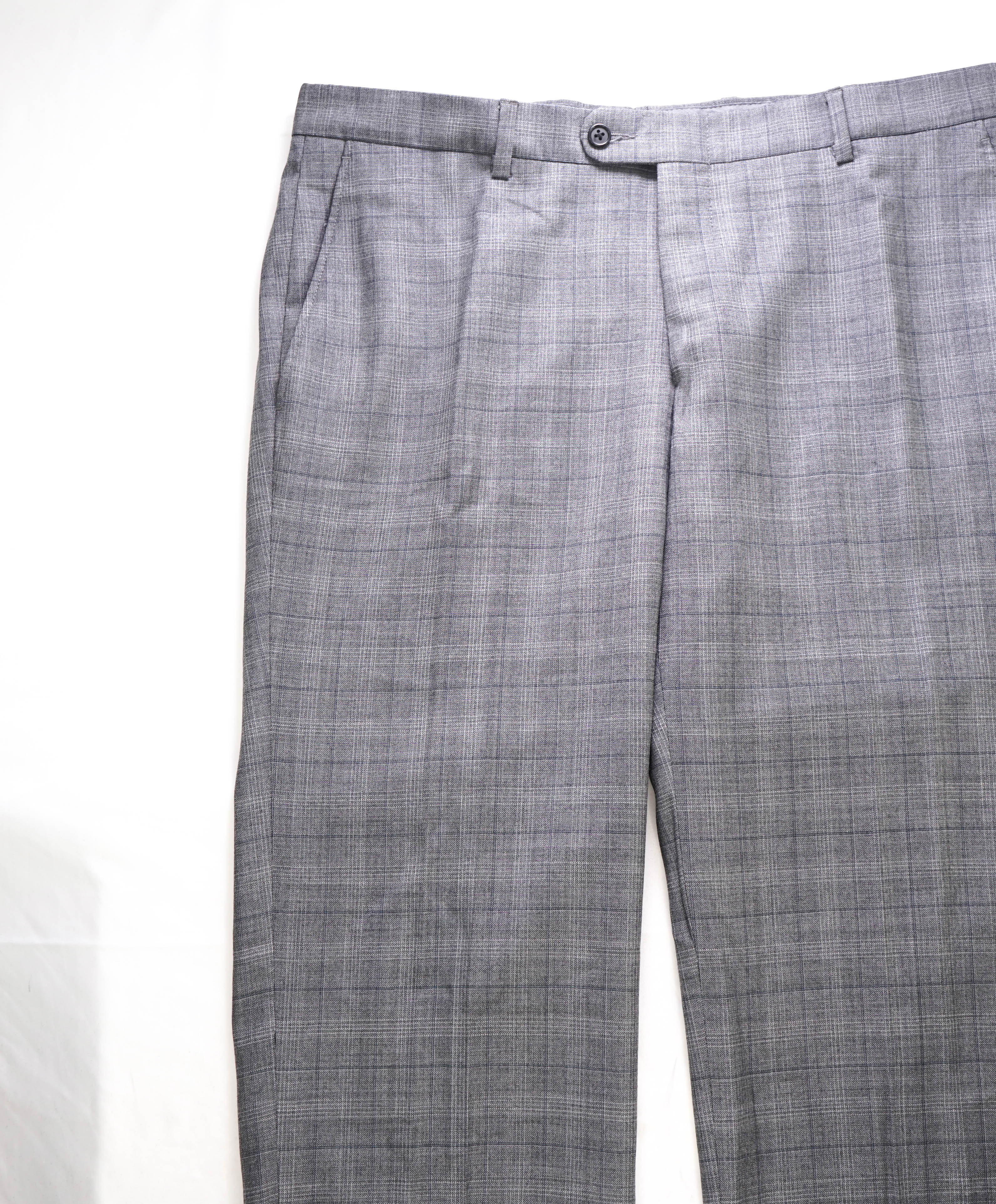 HICKEY FREEMAN - Gray Check Plaid Wool Flat Front Dress Pants - 36W