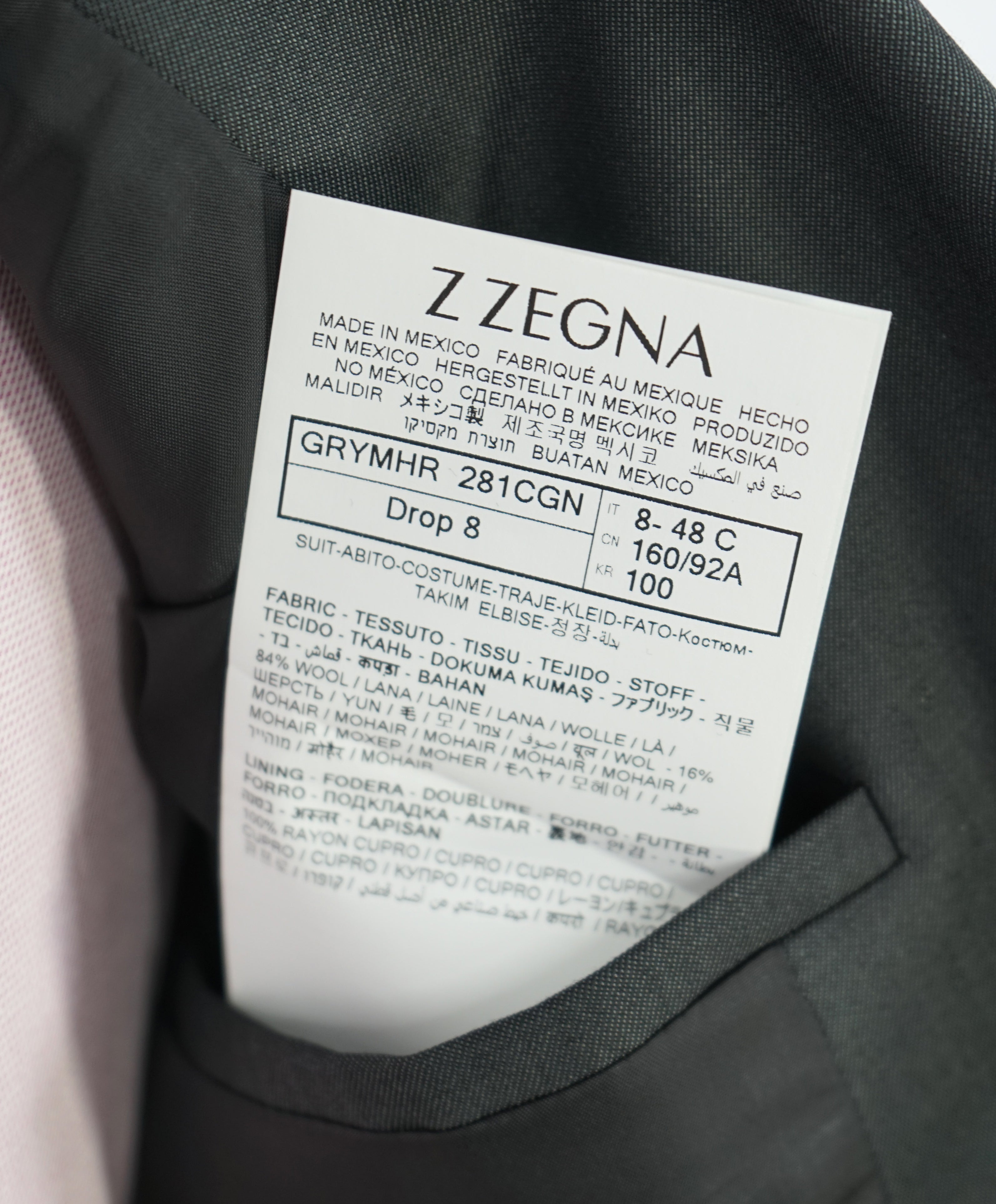 Z ZEGNA - MOHAIR Blend Gray Sharkskin Slim Wool Suit - 38S