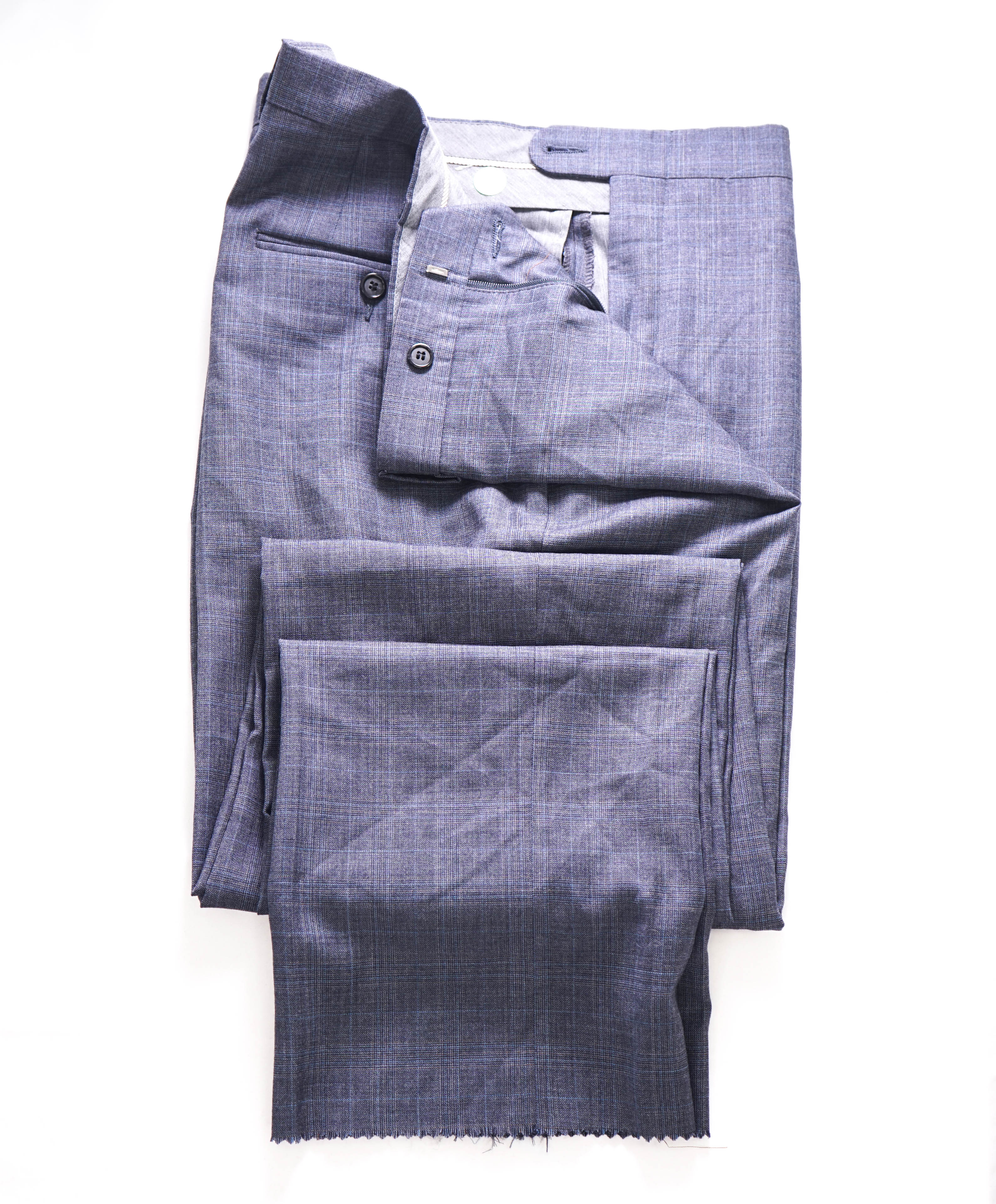 HICKEY FREEMAN - Pastel Blue Check Wool Flat Front Dress Pants - 36W