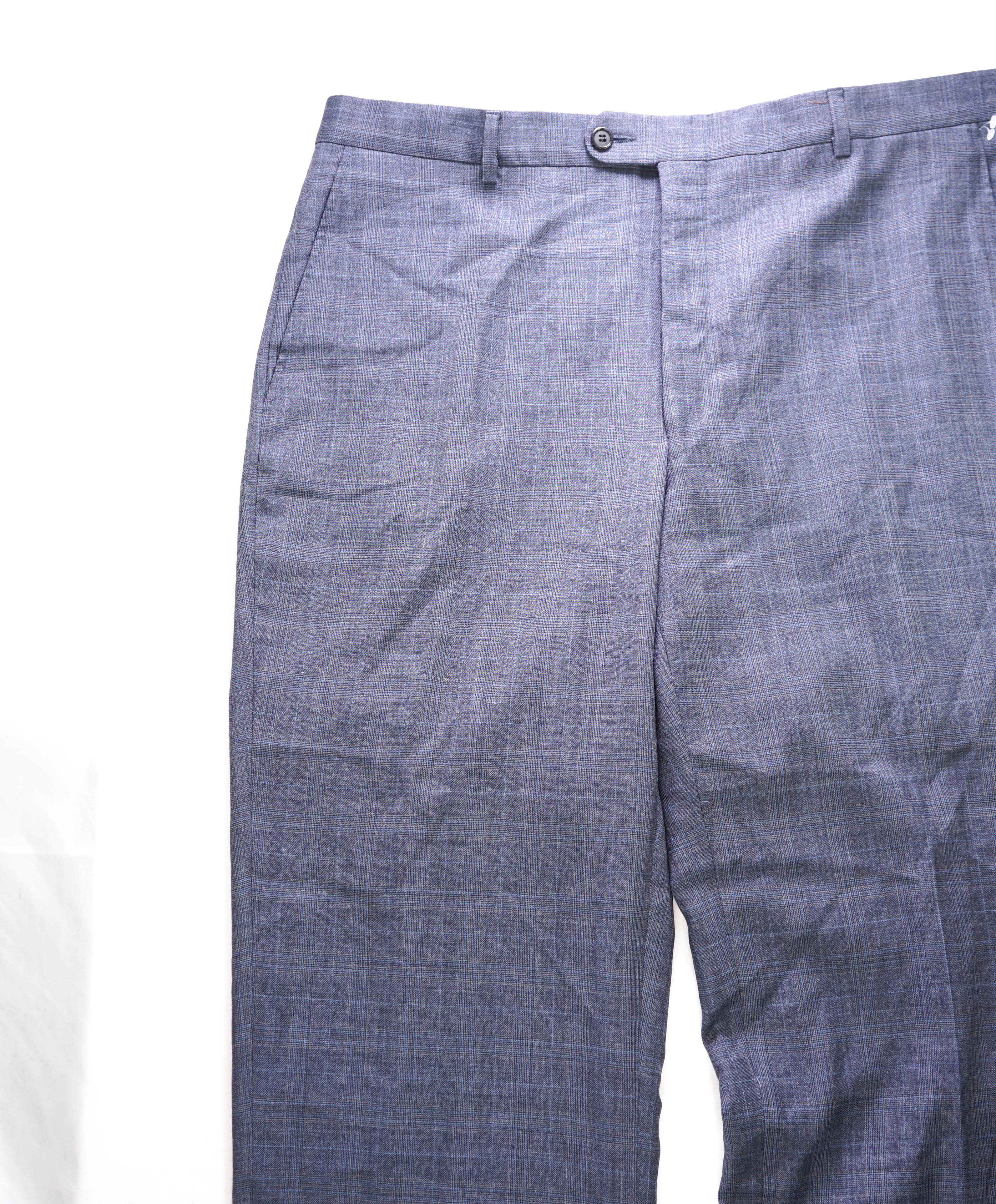 HICKEY FREEMAN - Pastel Blue Check Wool Flat Front Dress Pants - 36W