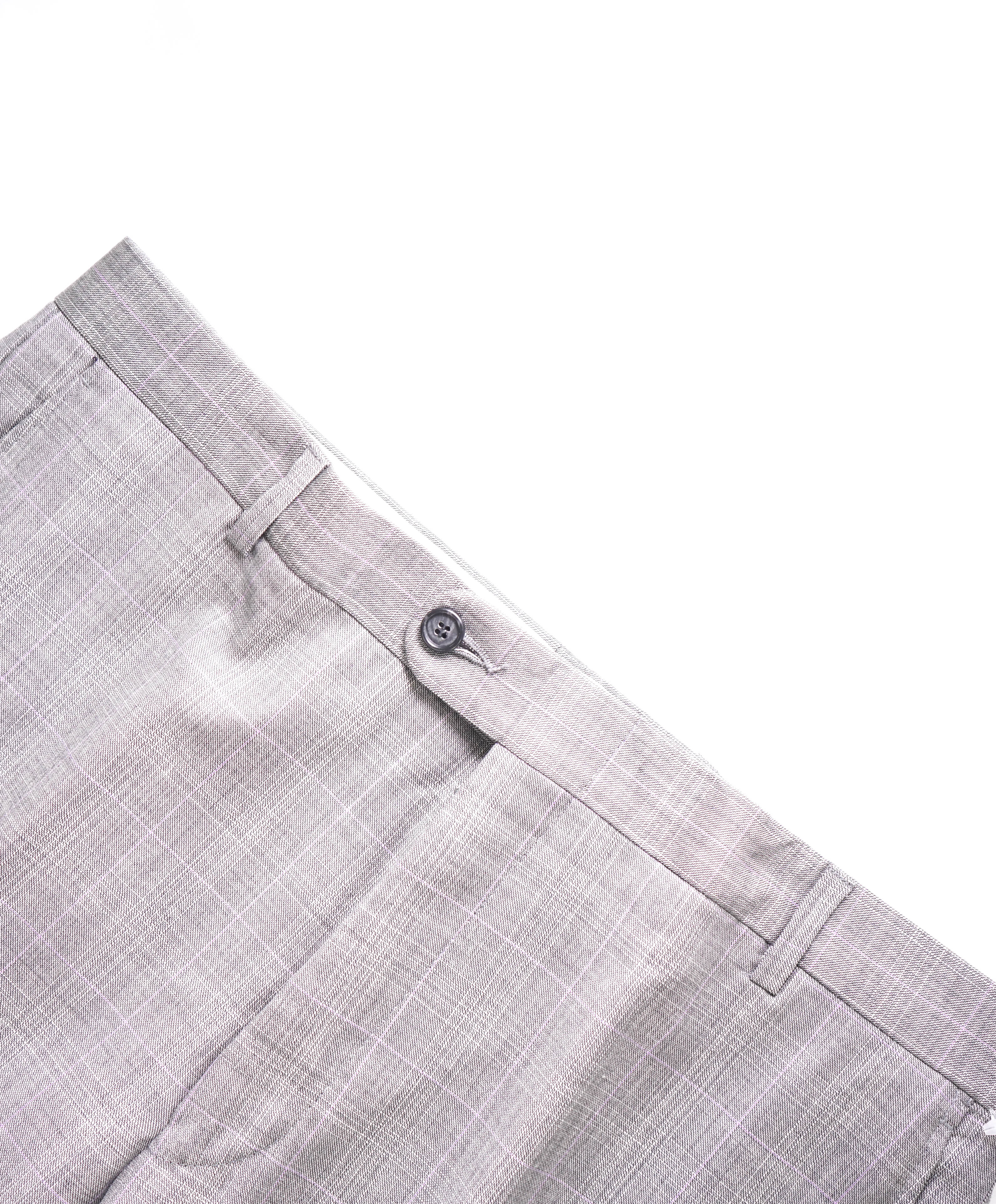 HICKEY FREEMAN -  Gray/Pink Plaid Check Wool Flat Front Dress Pants - 34W