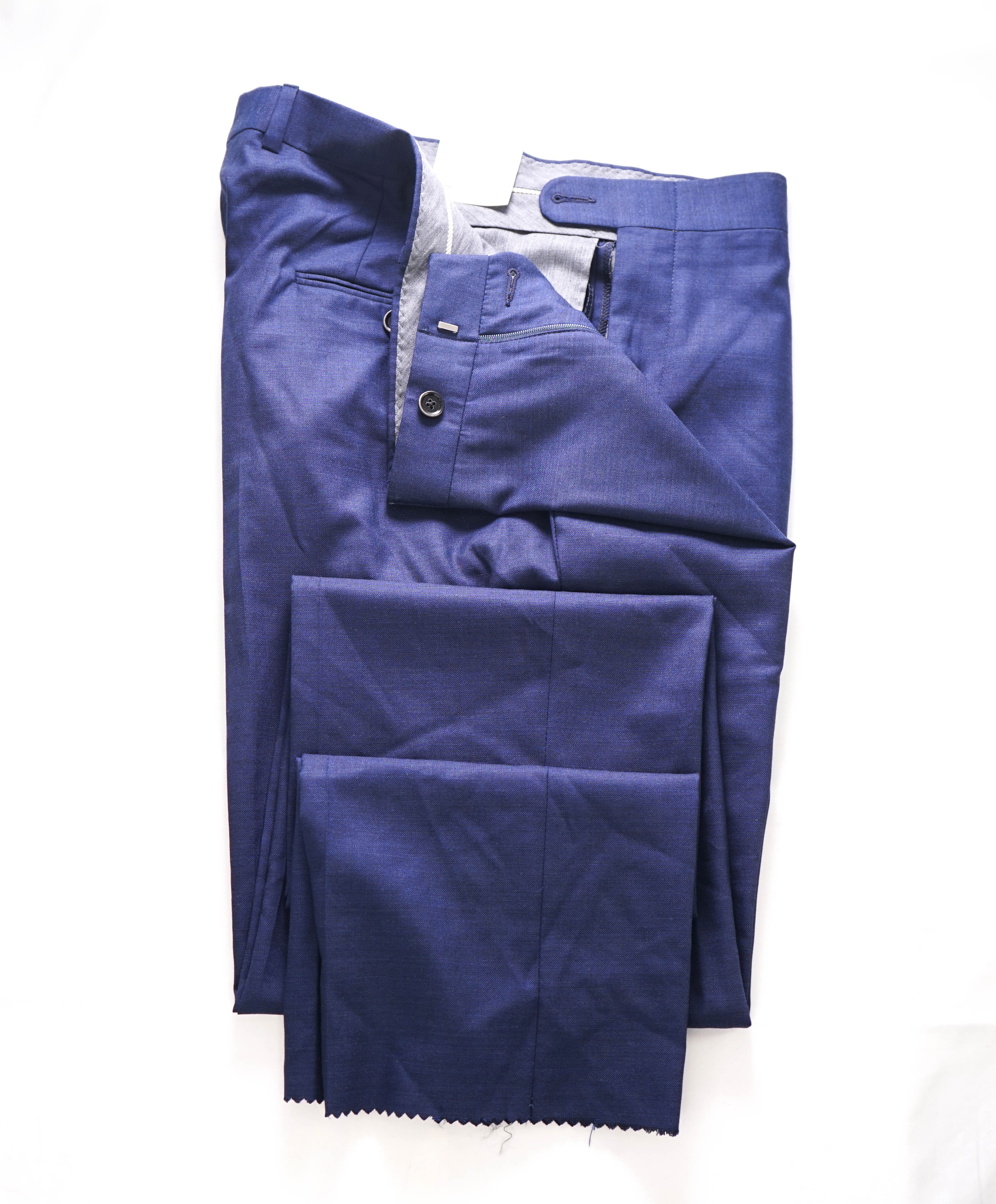 HICKEY FREEMAN - Medium Blue Textured Wool Flat Front Dress Pants - 34W