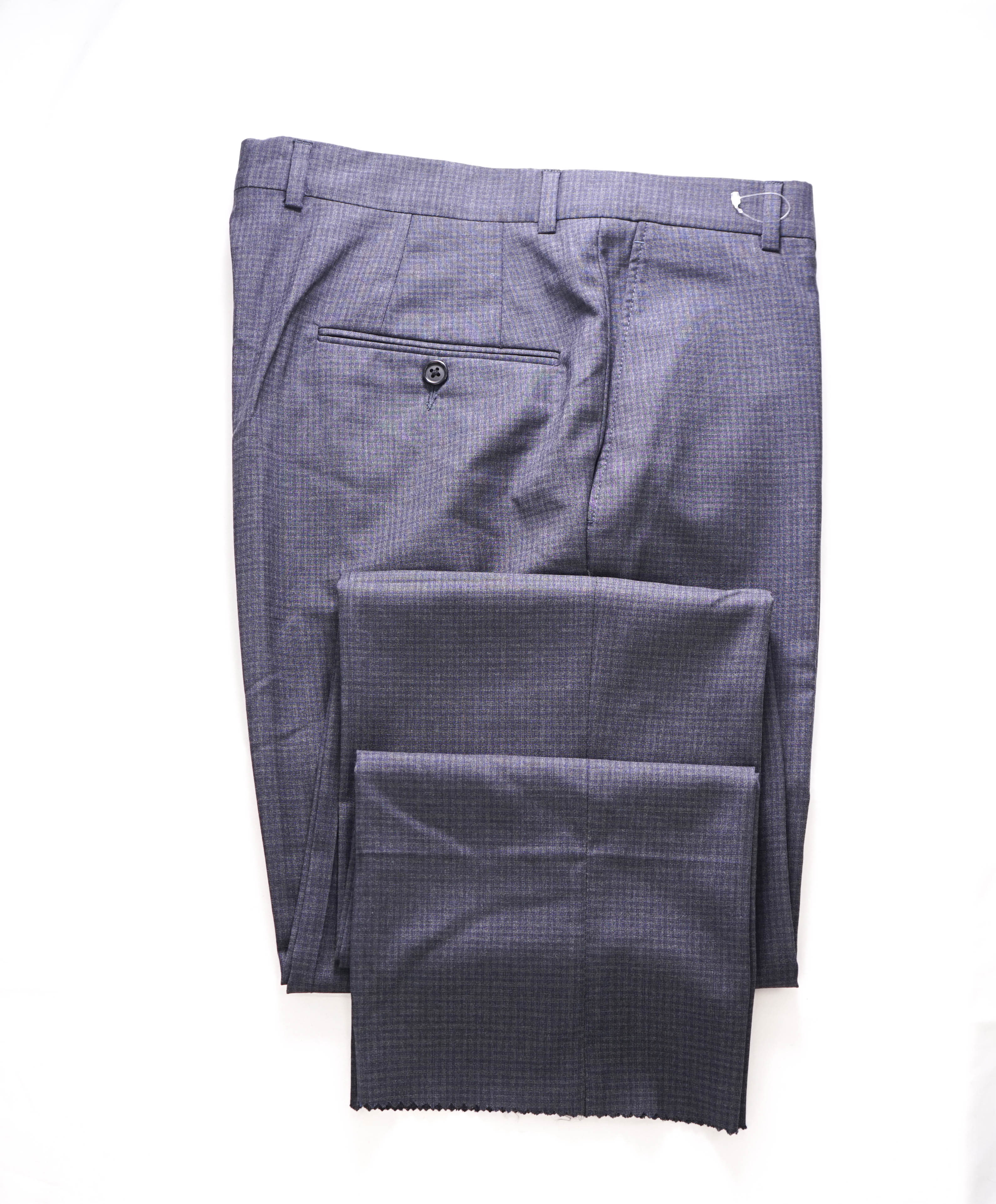 HICKEY FREEMAN - Gray Shadow Check Wool Flat Front Dress Pants - 38W