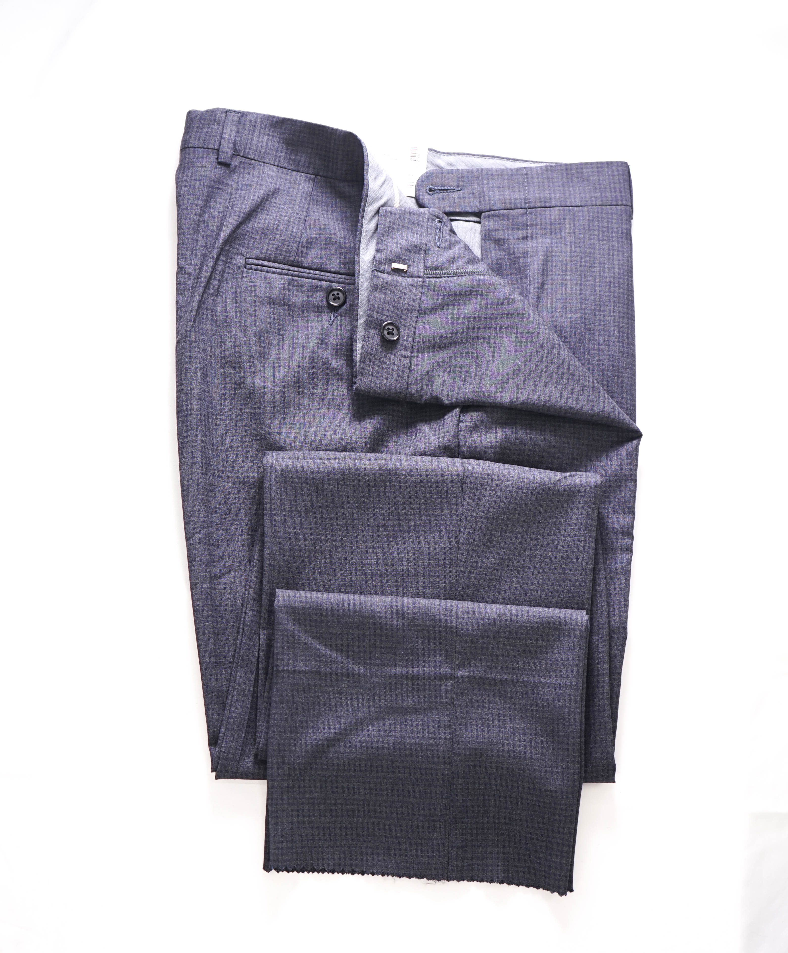 HICKEY FREEMAN - Gray Shadow Check Wool Flat Front Dress Pants - 34W