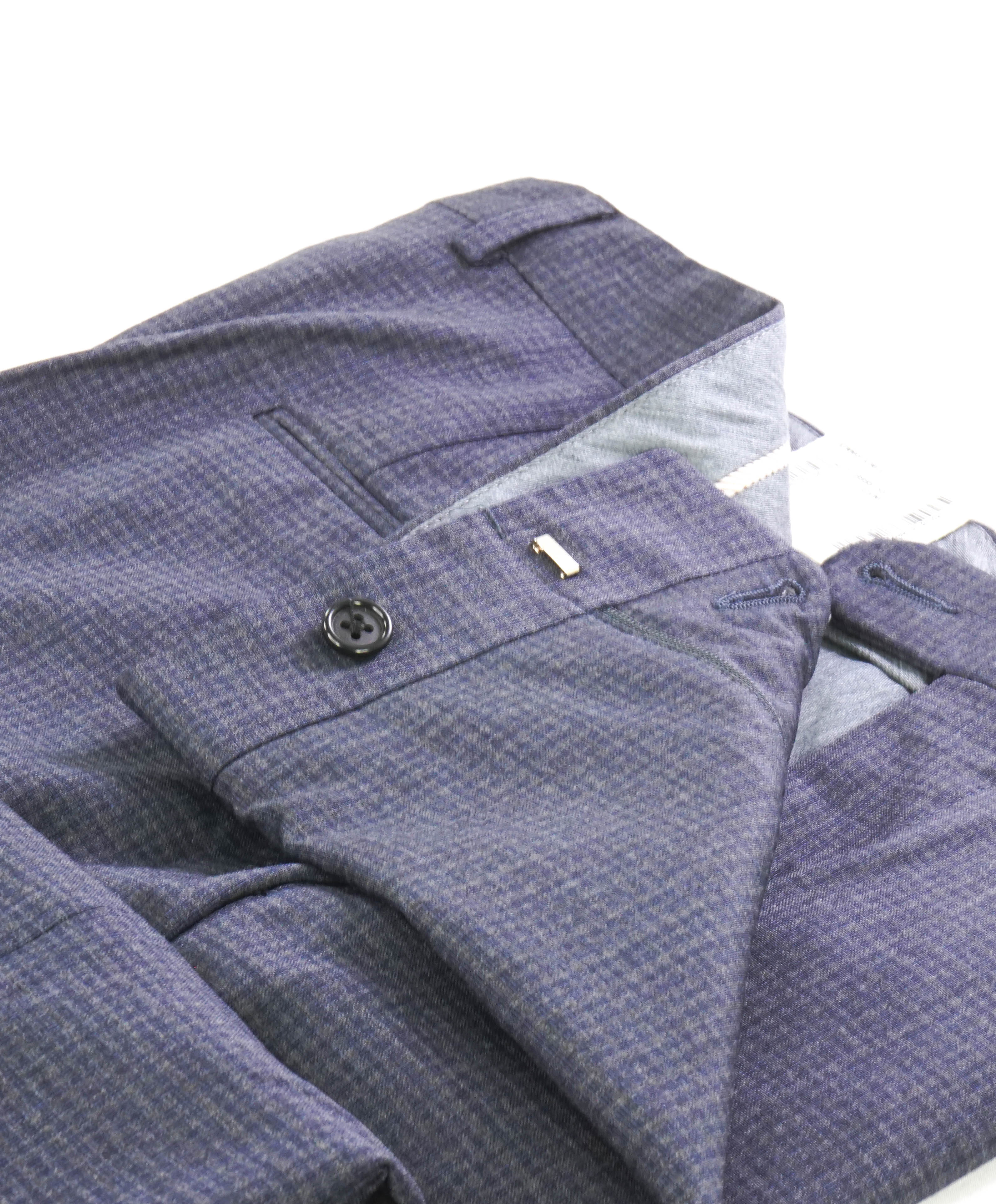 HICKEY FREEMAN - Gray Shadow Check Wool Flat Front Dress Pants - 34W