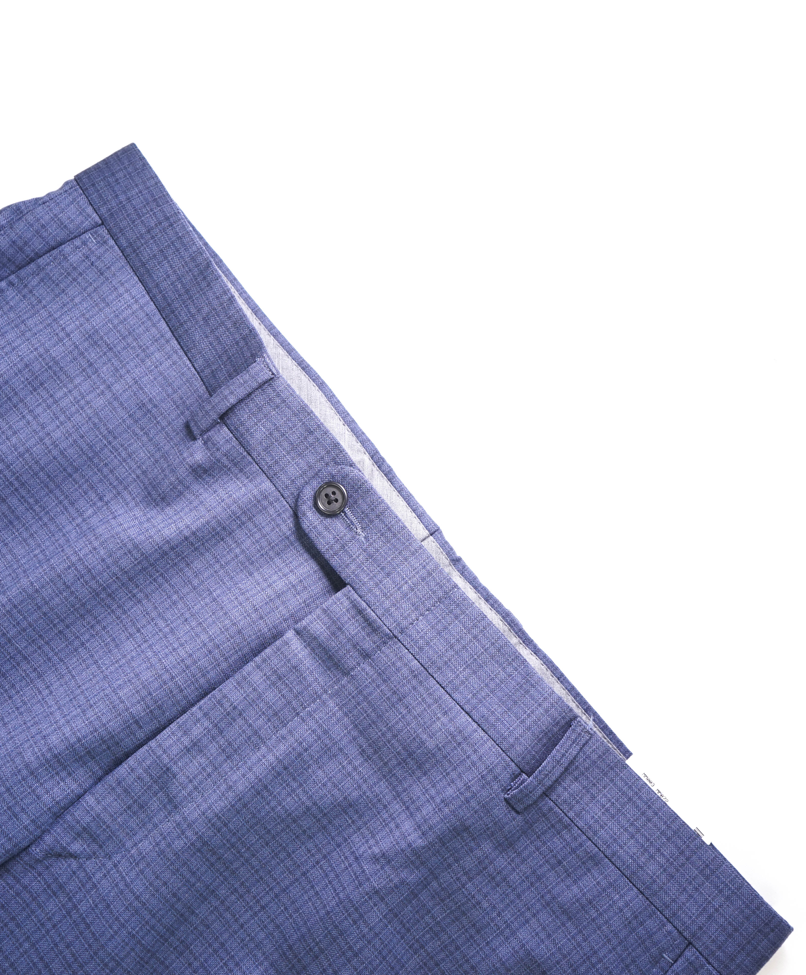 HICKEY FREEMAN - Medium Blue Check Plaid Wool Flat Front Dress Pants - 36W