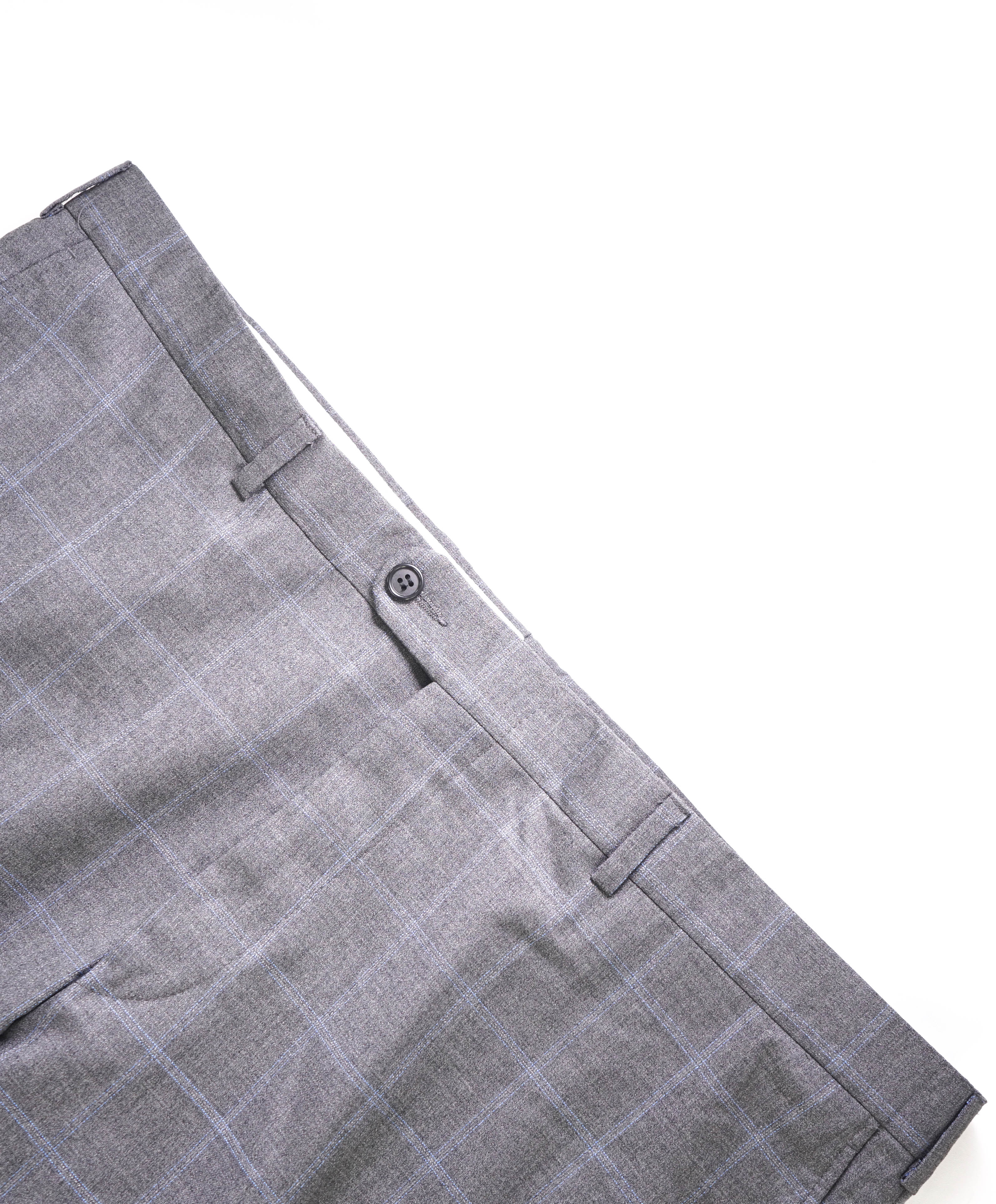 HICKEY FREEMAN - Gray & Blue Windowpane Wool Flat Front Dress Pants - 40W