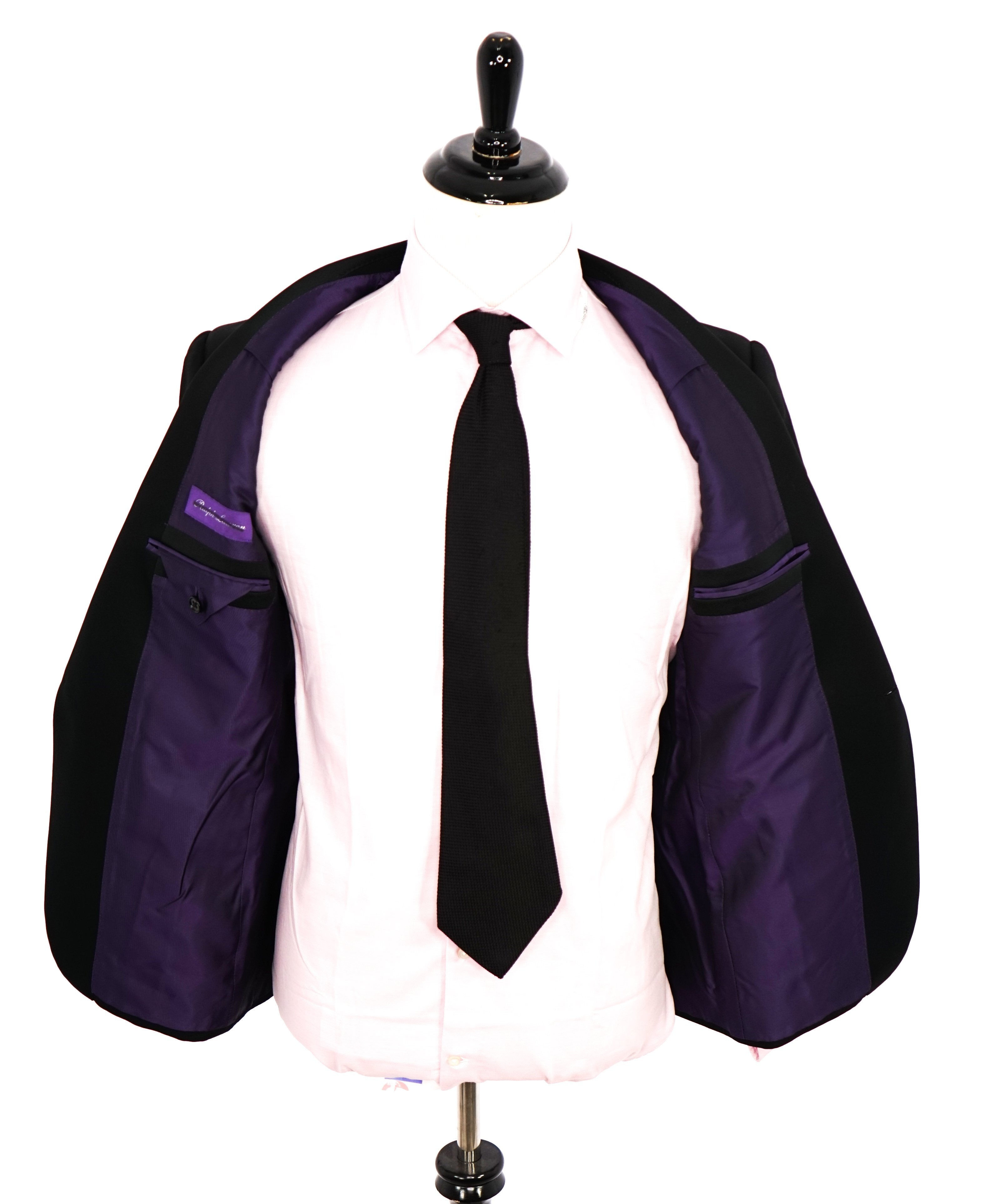 RALPH LAUREN PURPLE LABEL - *SHAWL COLLAR* Black Tuxedo Suit With Side Tabs - 40S