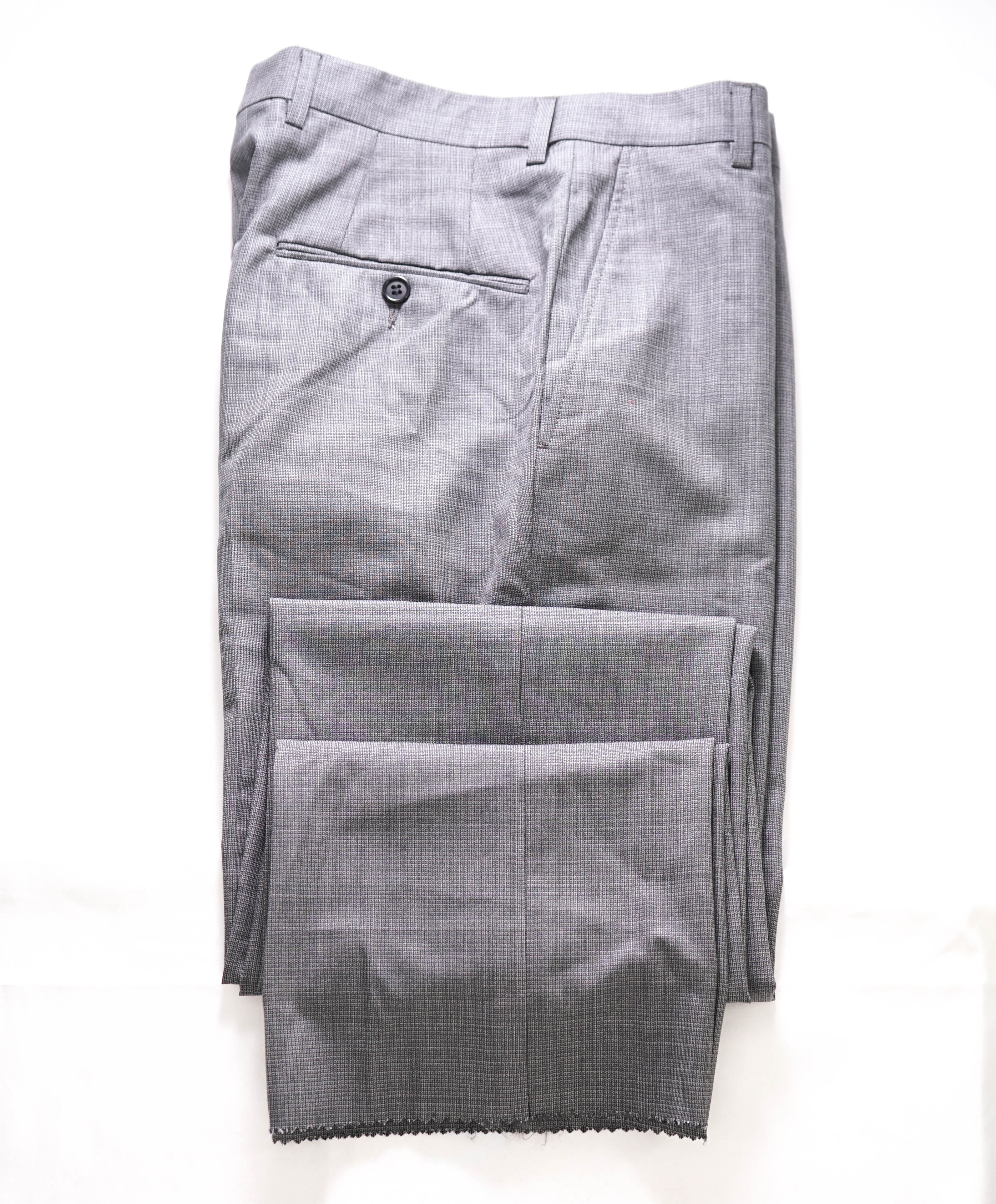 HICKEY FREEMAN - Gray Micro Check Wool Flat Front Dress Pants - 36W