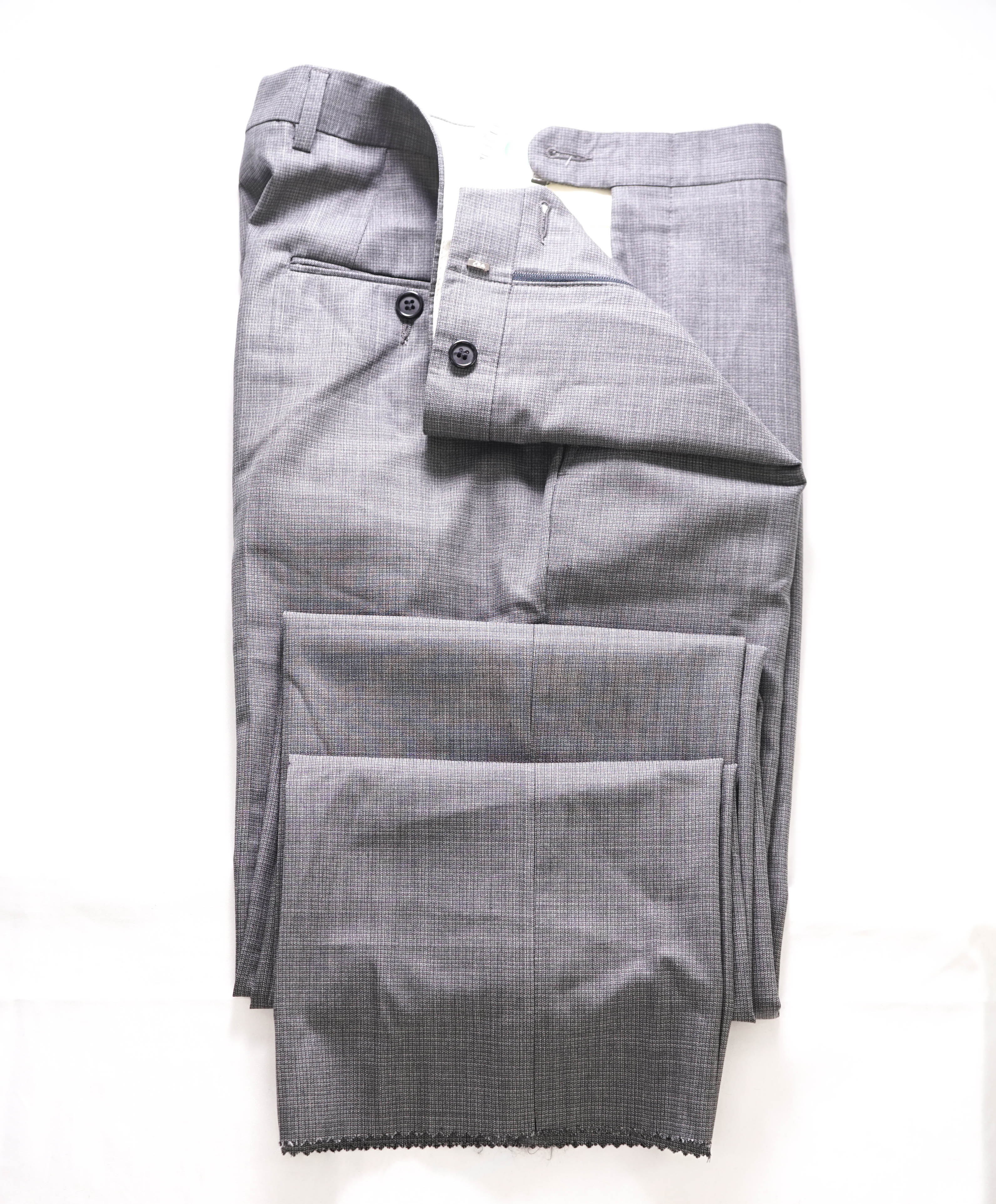 HICKEY FREEMAN - Gray Micro Check Wool Flat Front Dress Pants - 36W