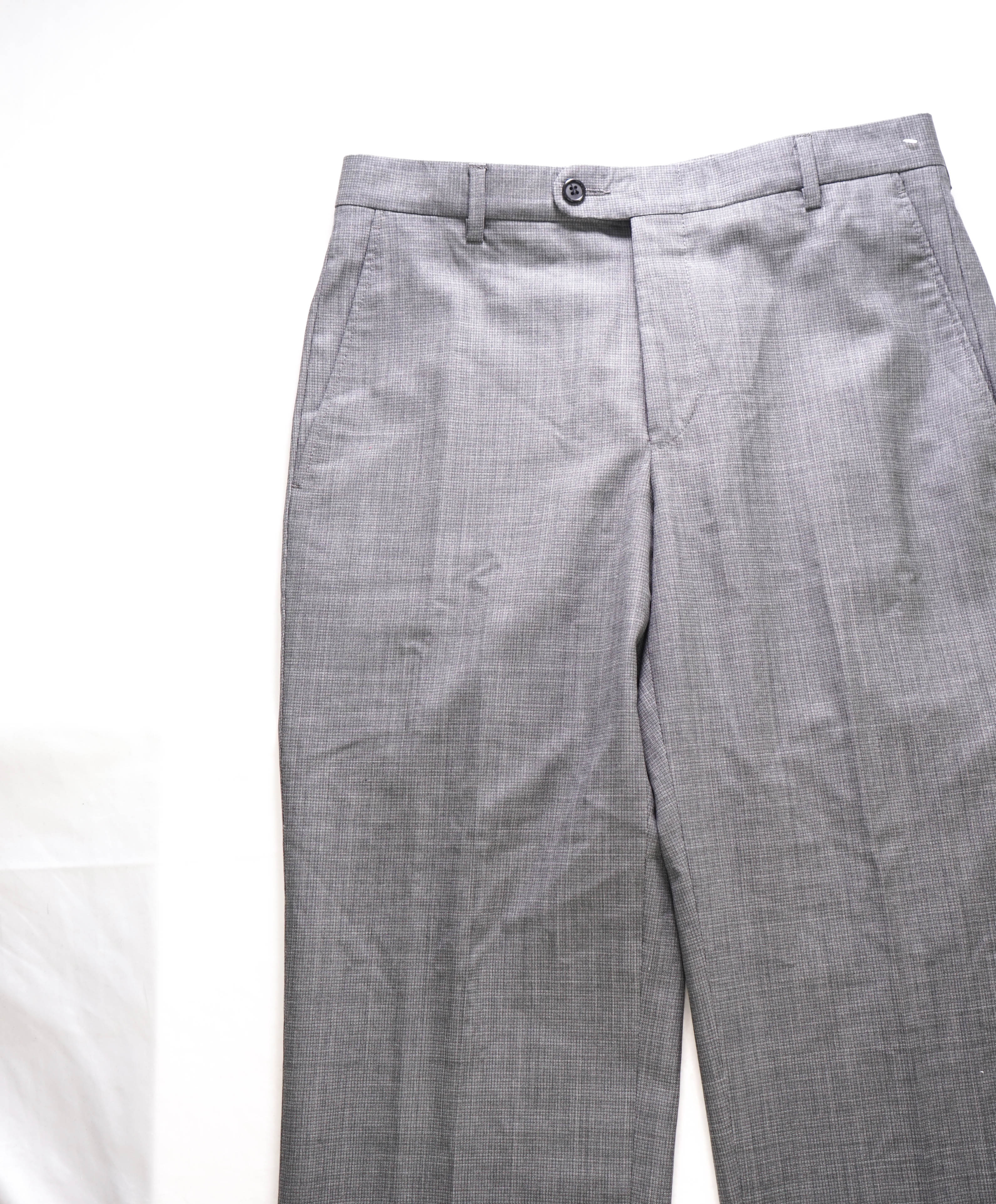 HICKEY FREEMAN - Gray Micro Check Wool Flat Front Dress Pants - 36W