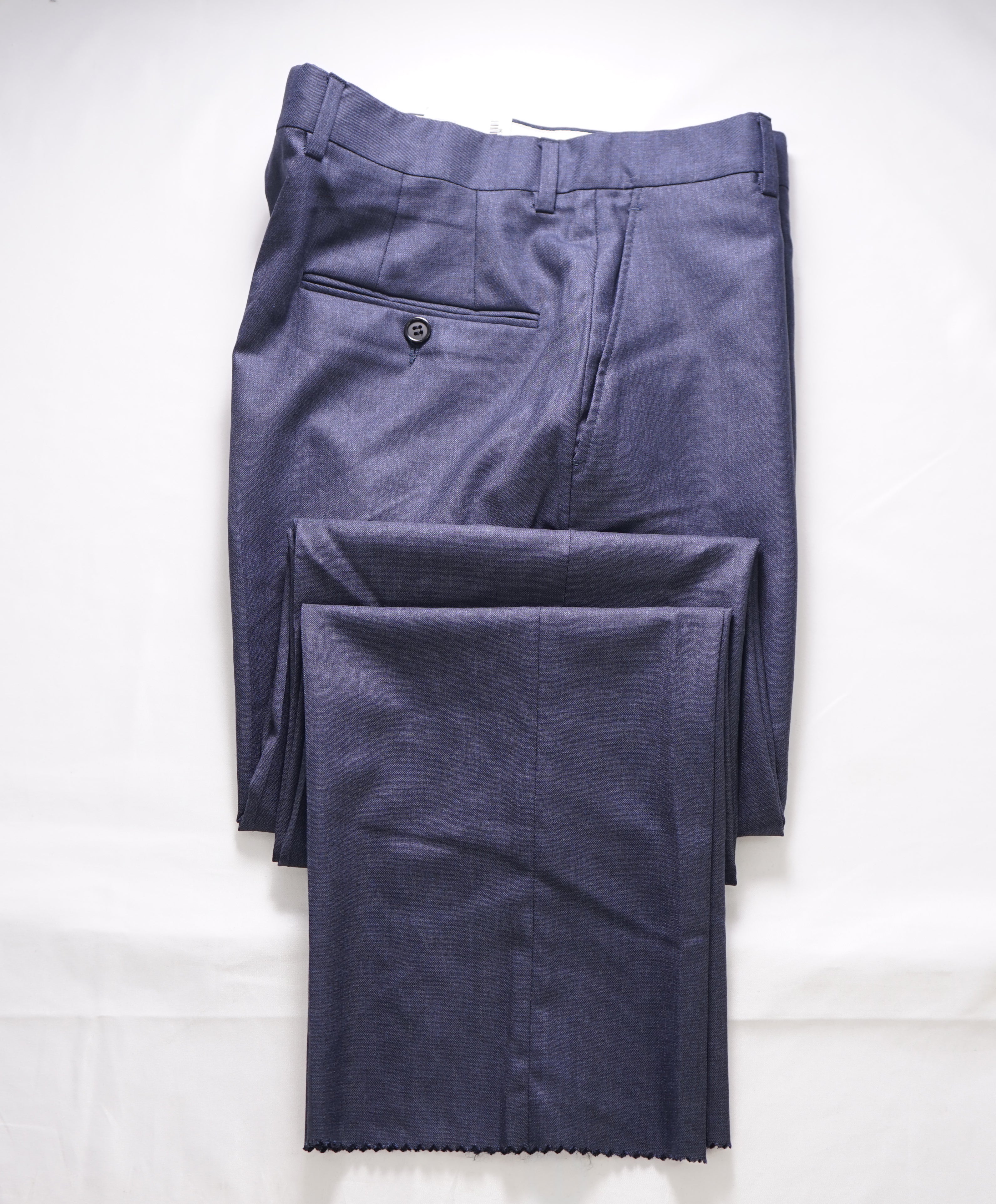 HICKEY FREEMAN - Heathered Blue Wool Flat Front Dress Pants - 40W