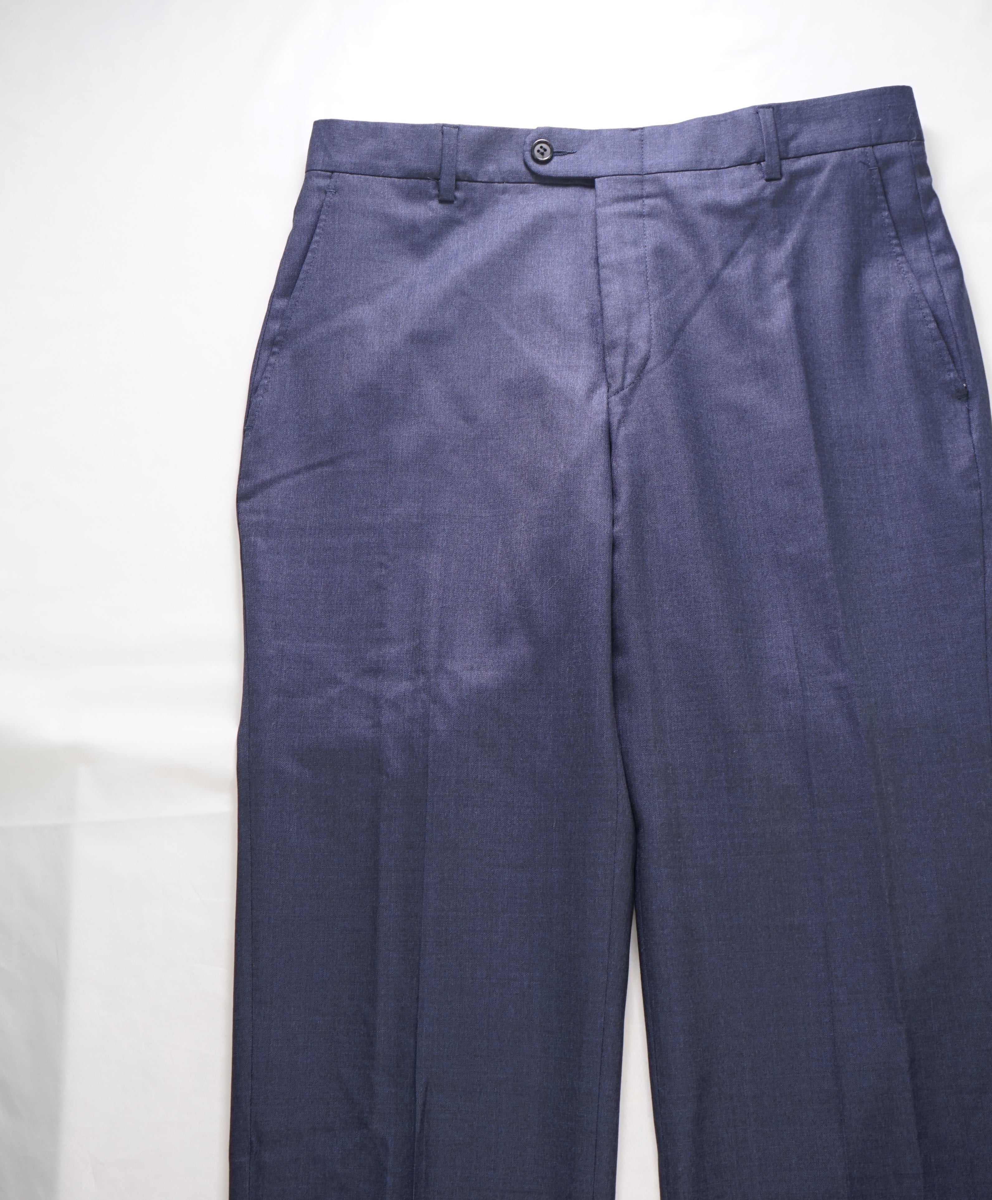 HICKEY FREEMAN - Heathered Blue Wool Flat Front Dress Pants - 32W